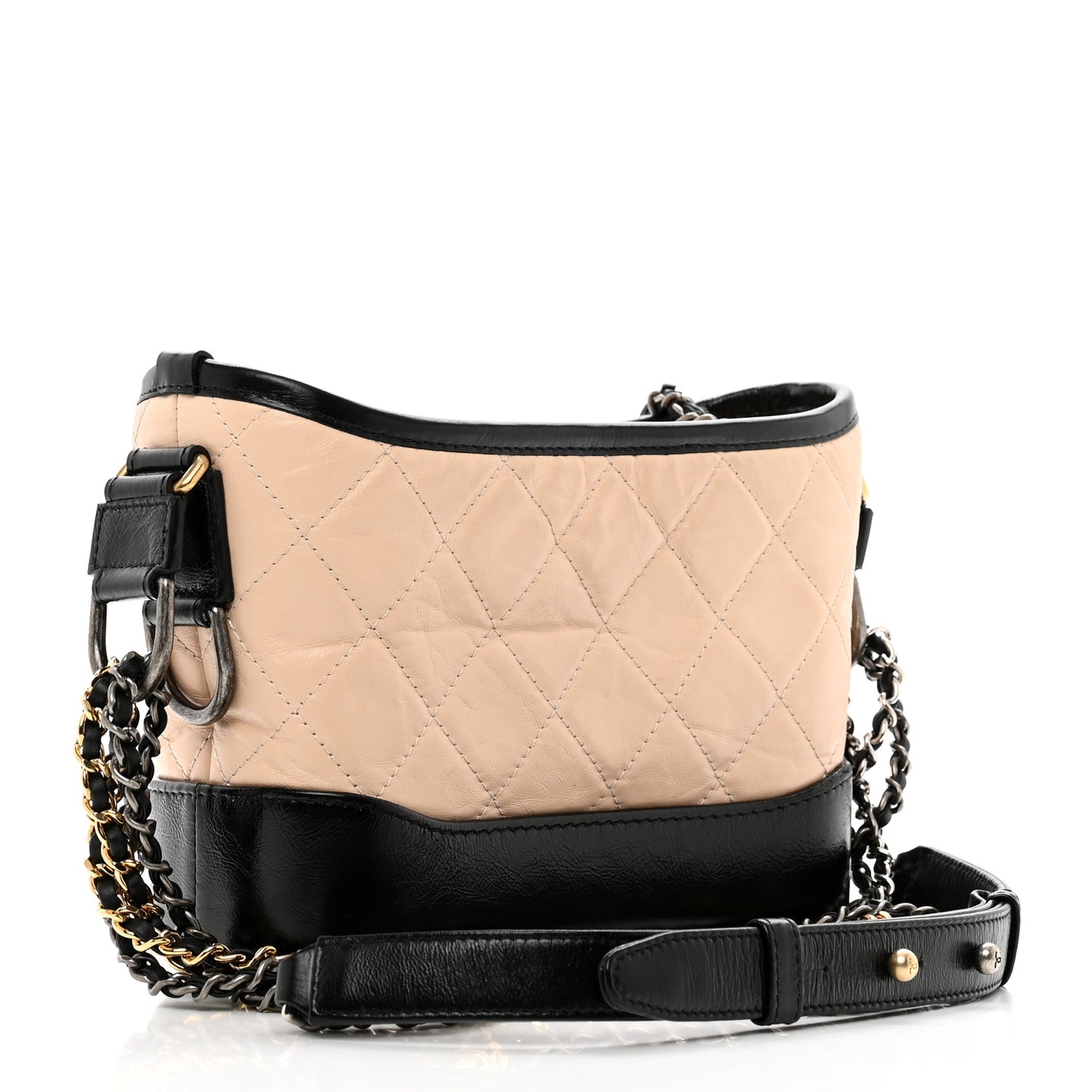 Aged Calfskin Quilted Small Gabrielle Hobo Beige Black