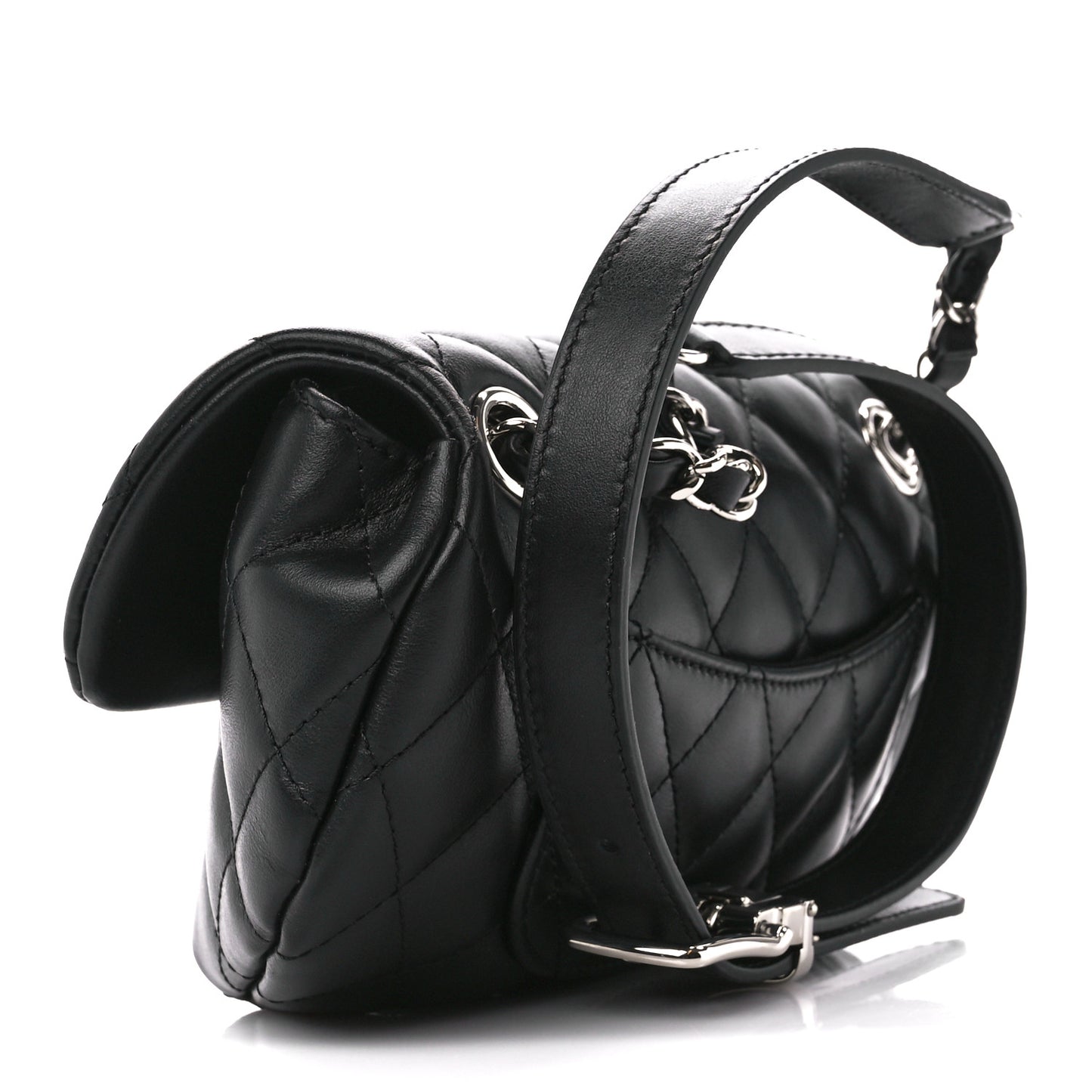 Calfskin Quilted CC Uniform Flap Belt Bag Black