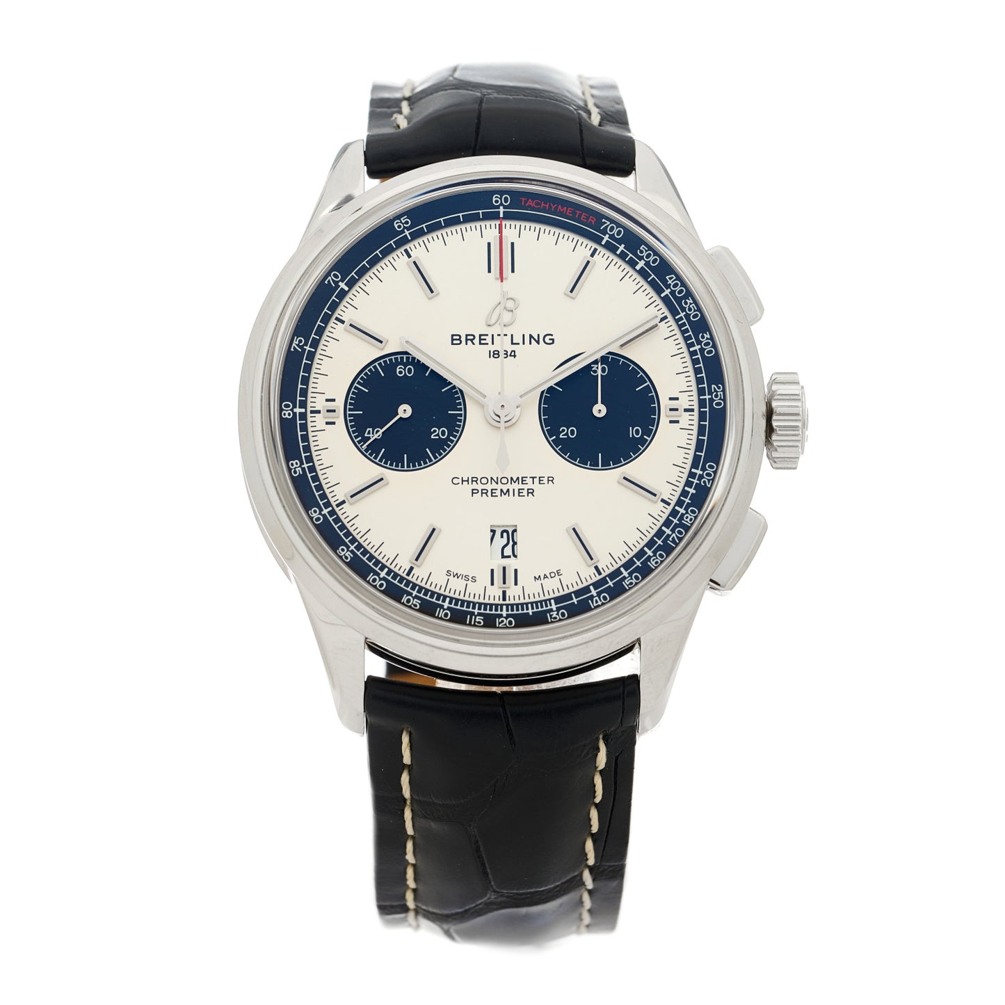 Stainless Steel Alligator 42mm Premier B01 Chronograph Automatic Watch White AB0118221G1P1