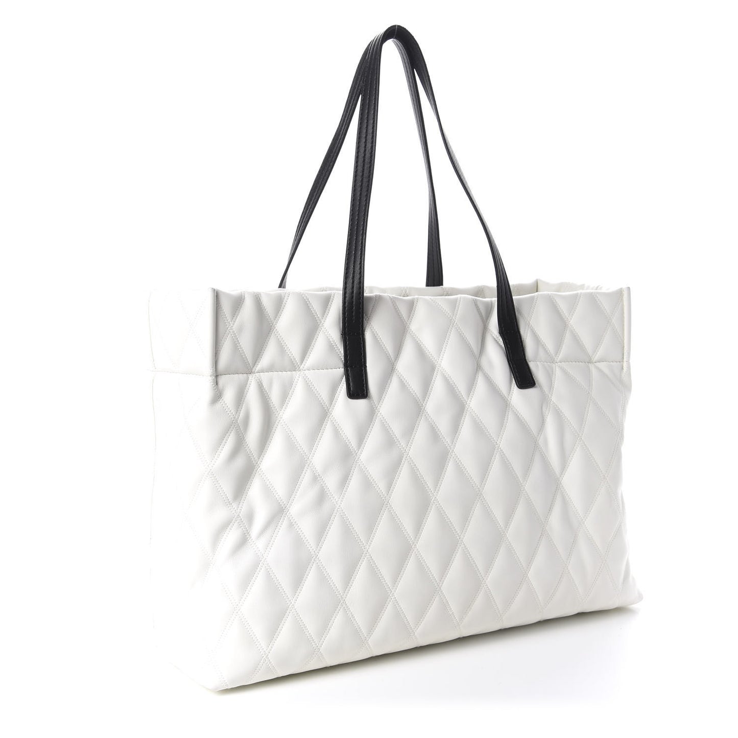 Rubber Effect Canvas Quilted Duo Shopper Tote White
