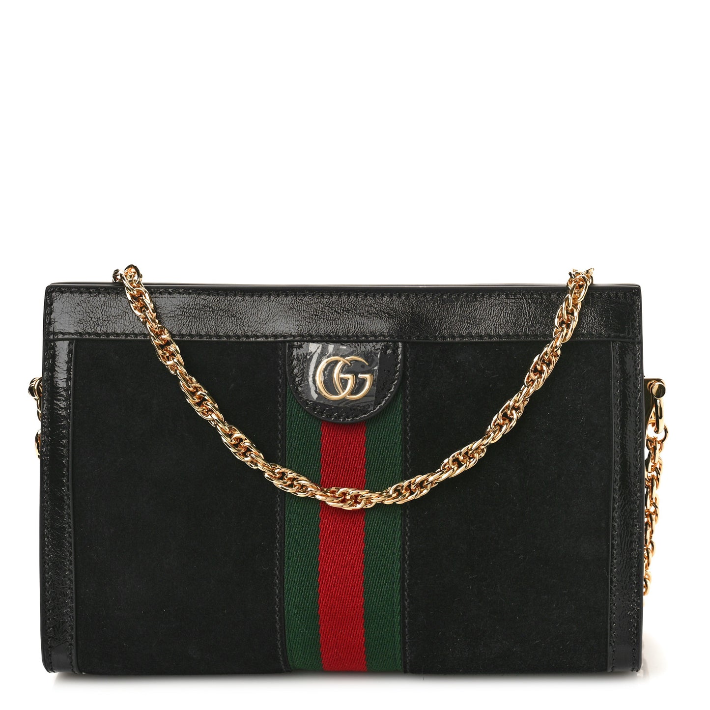 Suede Patent GG Web Small Ophidia Chain Shoulder Bag Black