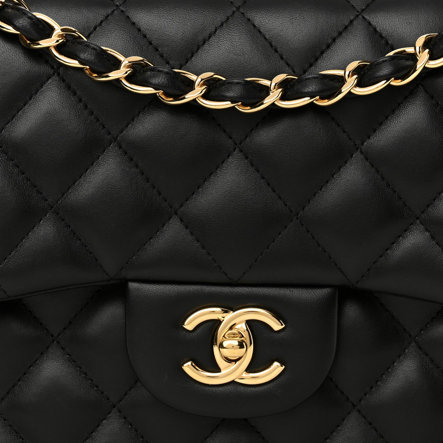Lambskin Quilted Jumbo Double Flap Black