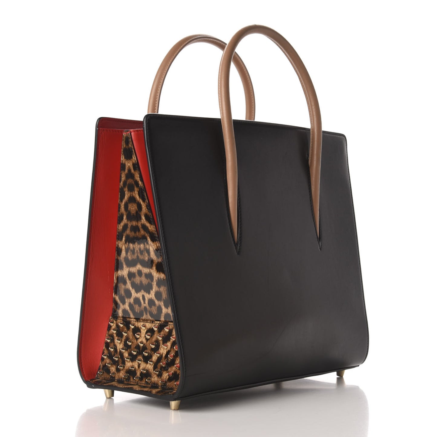 Calfskin Patent Leopard Spiked Large Paloma Black