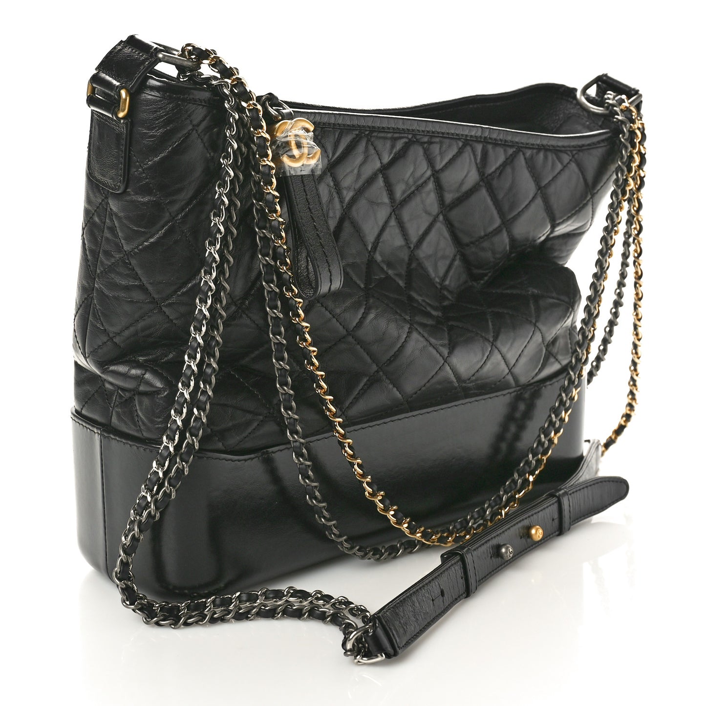 Aged Calfskin Quilted Large Gabrielle Hobo Black