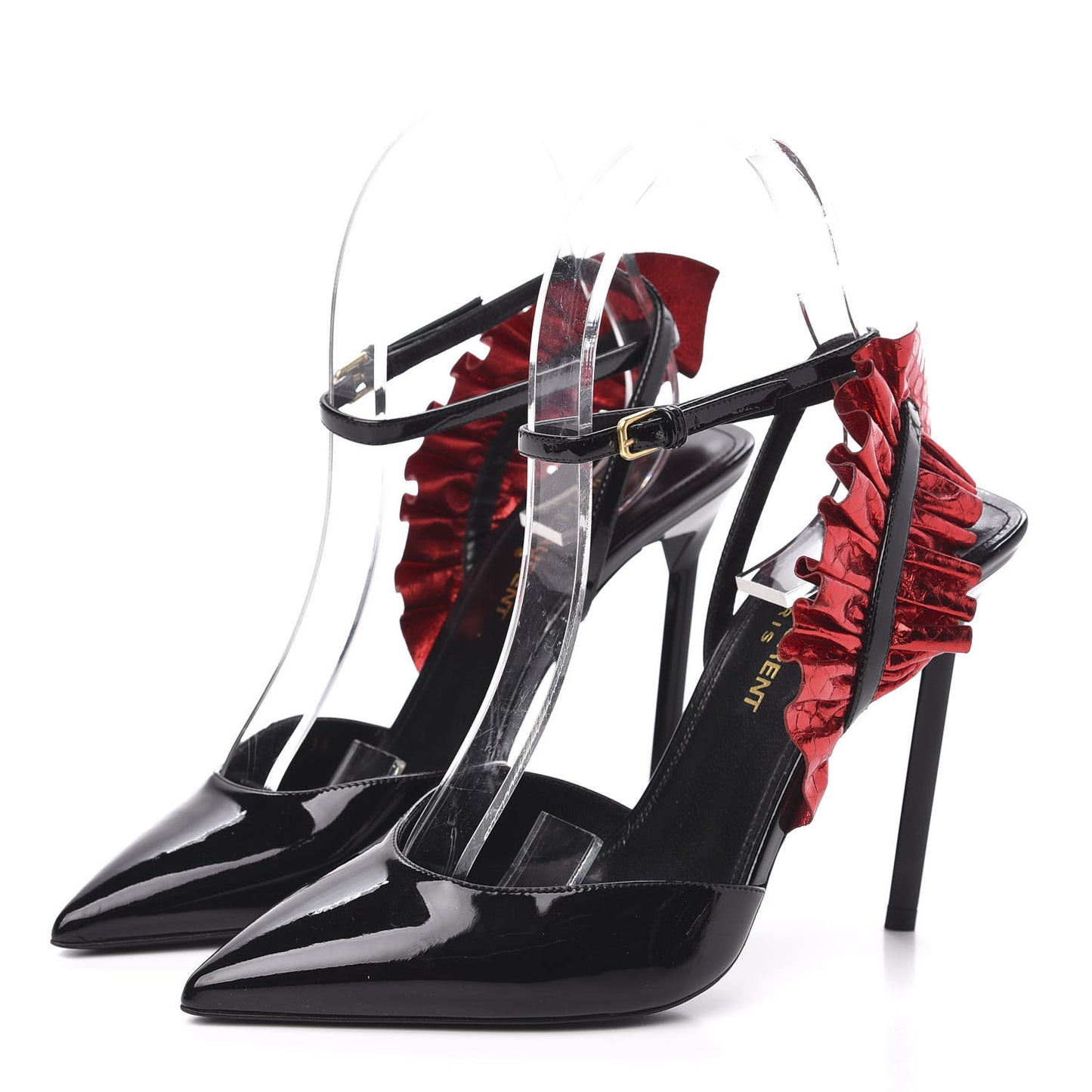 Patent Calfskin Ayers Edie 110 Leaf Slingback Pumps 36 Black Red