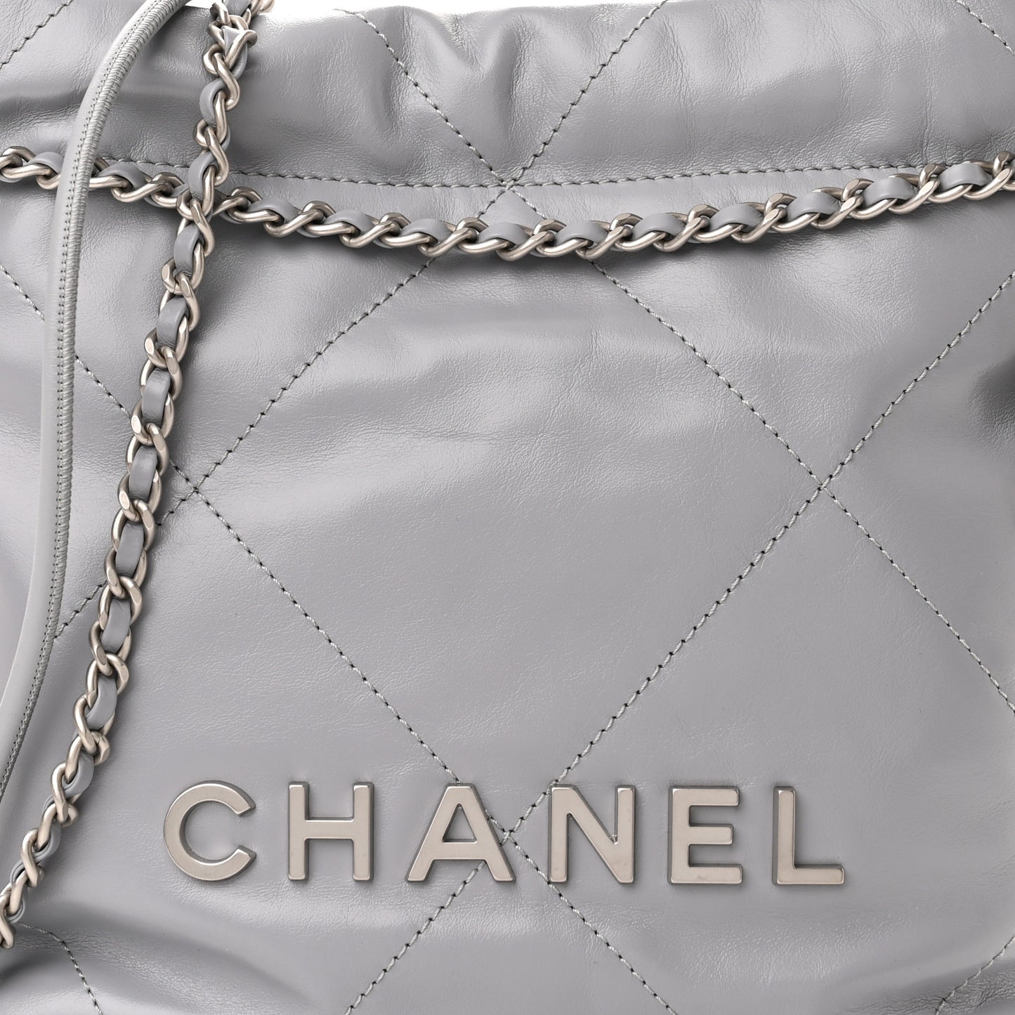 Shiny Calfskin Quilted Mini Chanel 22 Grey