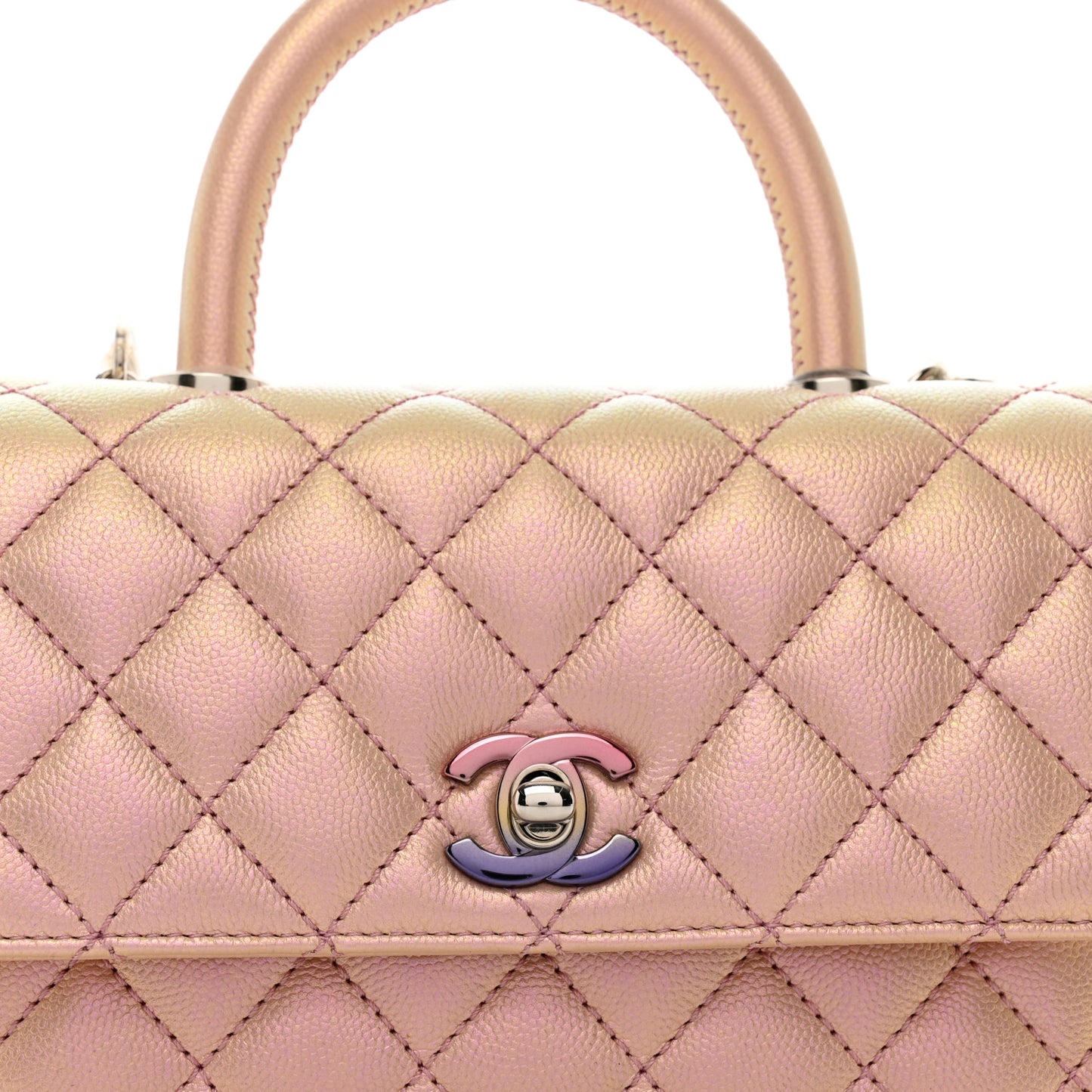 Iridescent Caviar Quilted Mini Coco Handle Flap Pink