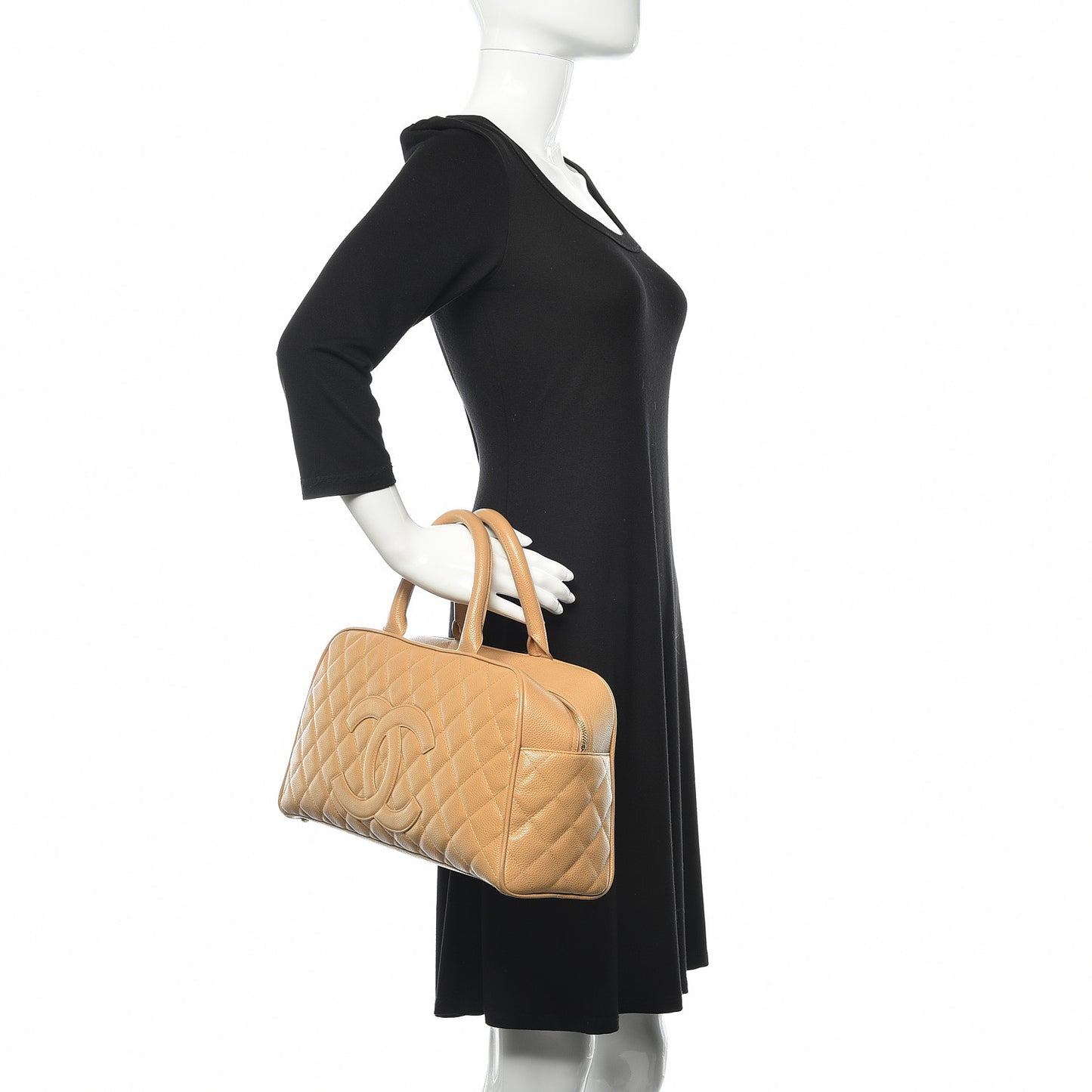 Caviar Quilted Large Bowler Bag Beige
