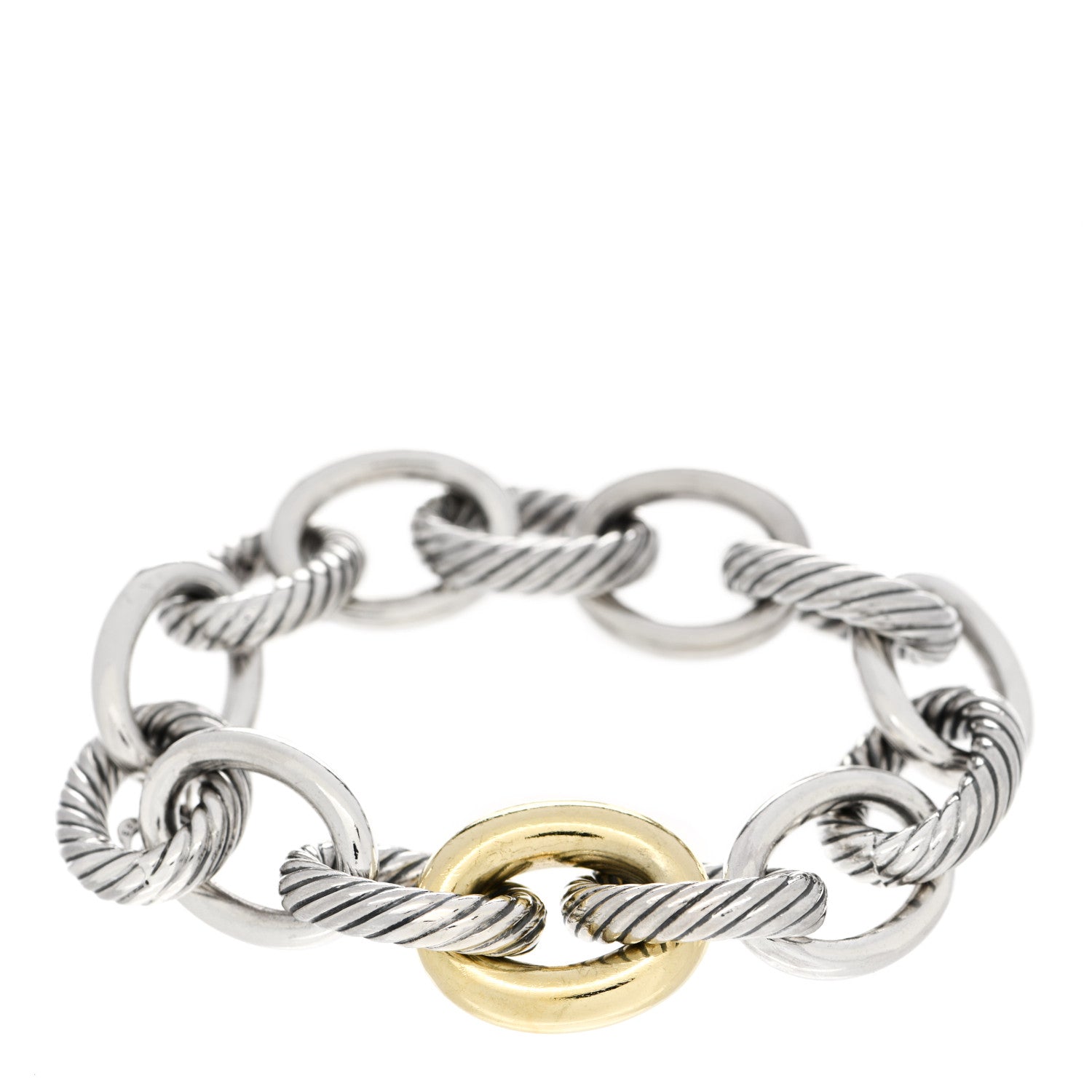 David Yurman Sterling Silver 18K Yellow Gold 19mm Extra Large Oval Link Bracelet 1 of 4