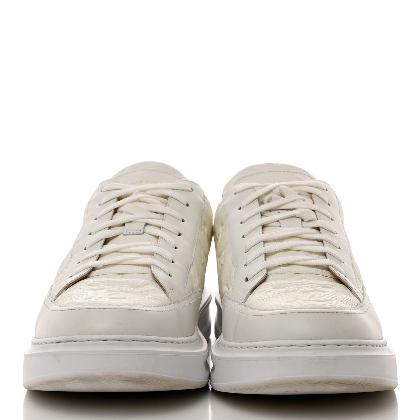 Grained Calfskin Embossed Monogram Mens Beverly Hills Sneakers 10 White