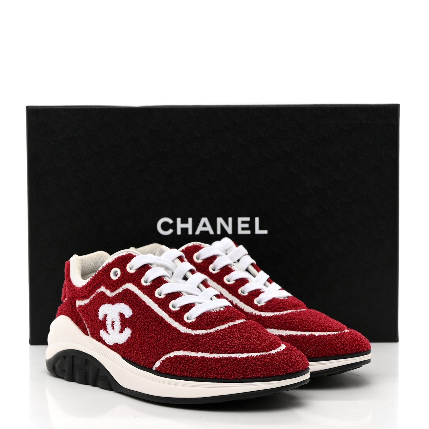 Terry Cloth Calfskin Womens Logo Sneakers 36 Red White