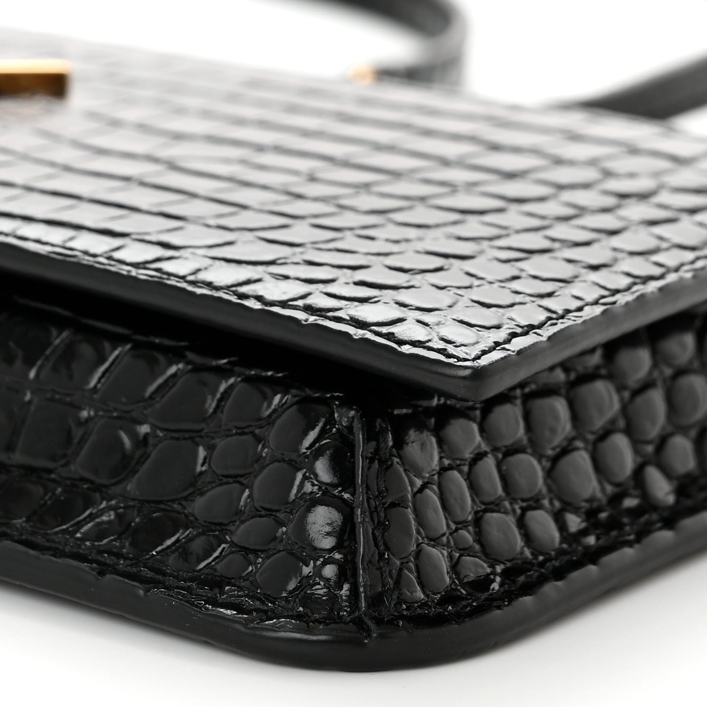 Crocodile Embossed Monogram Phone Holder Crossbody Black