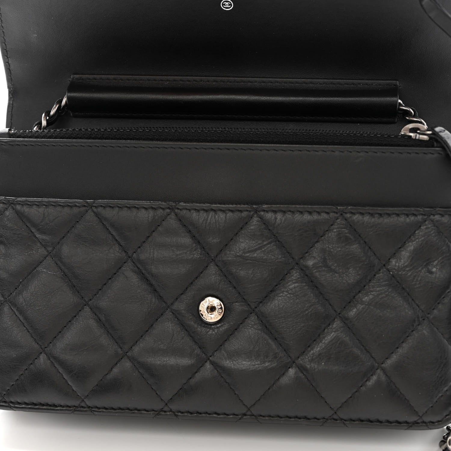 Chanel Aged Calfskin Quilted Lucky Charms 2.55 Reissue Wallet On Chain WOC Black 12 of 13