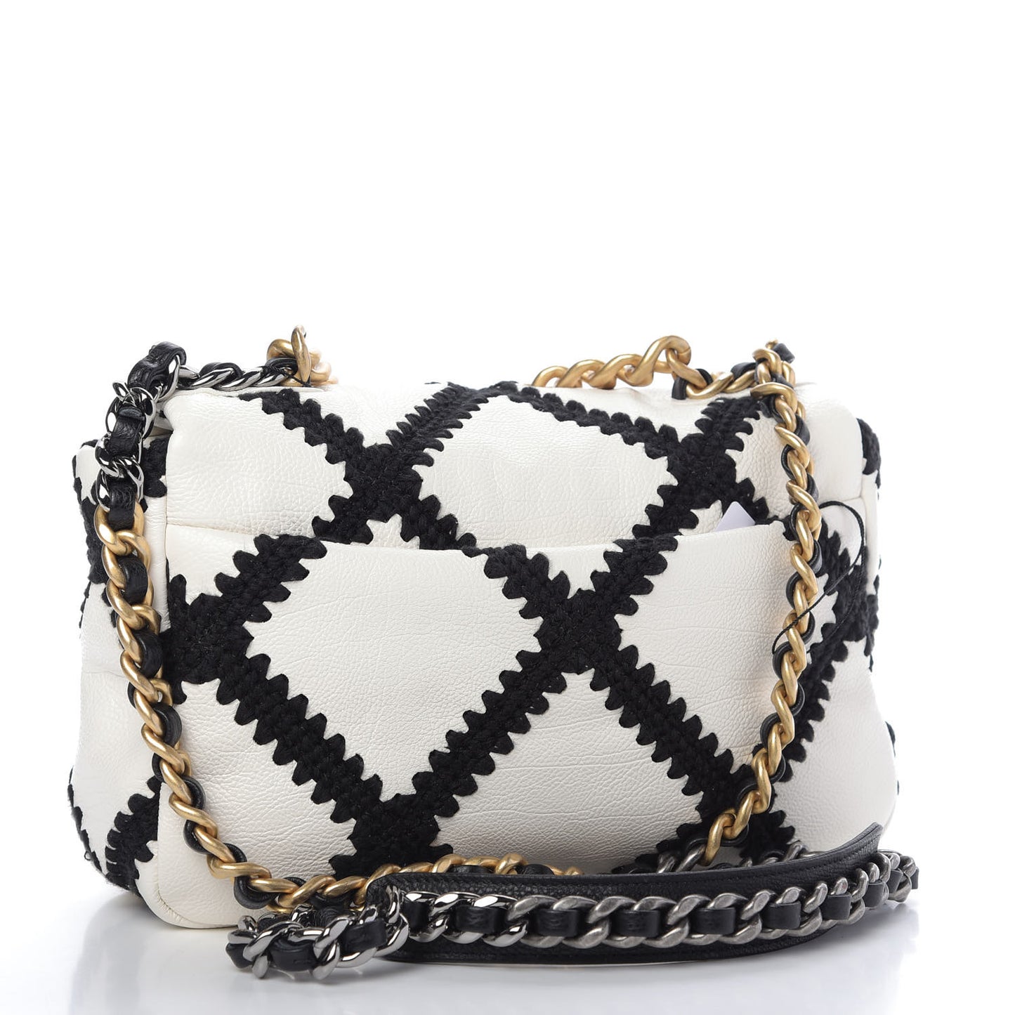 Calfskin Crochet Medium 19 Flap White Black