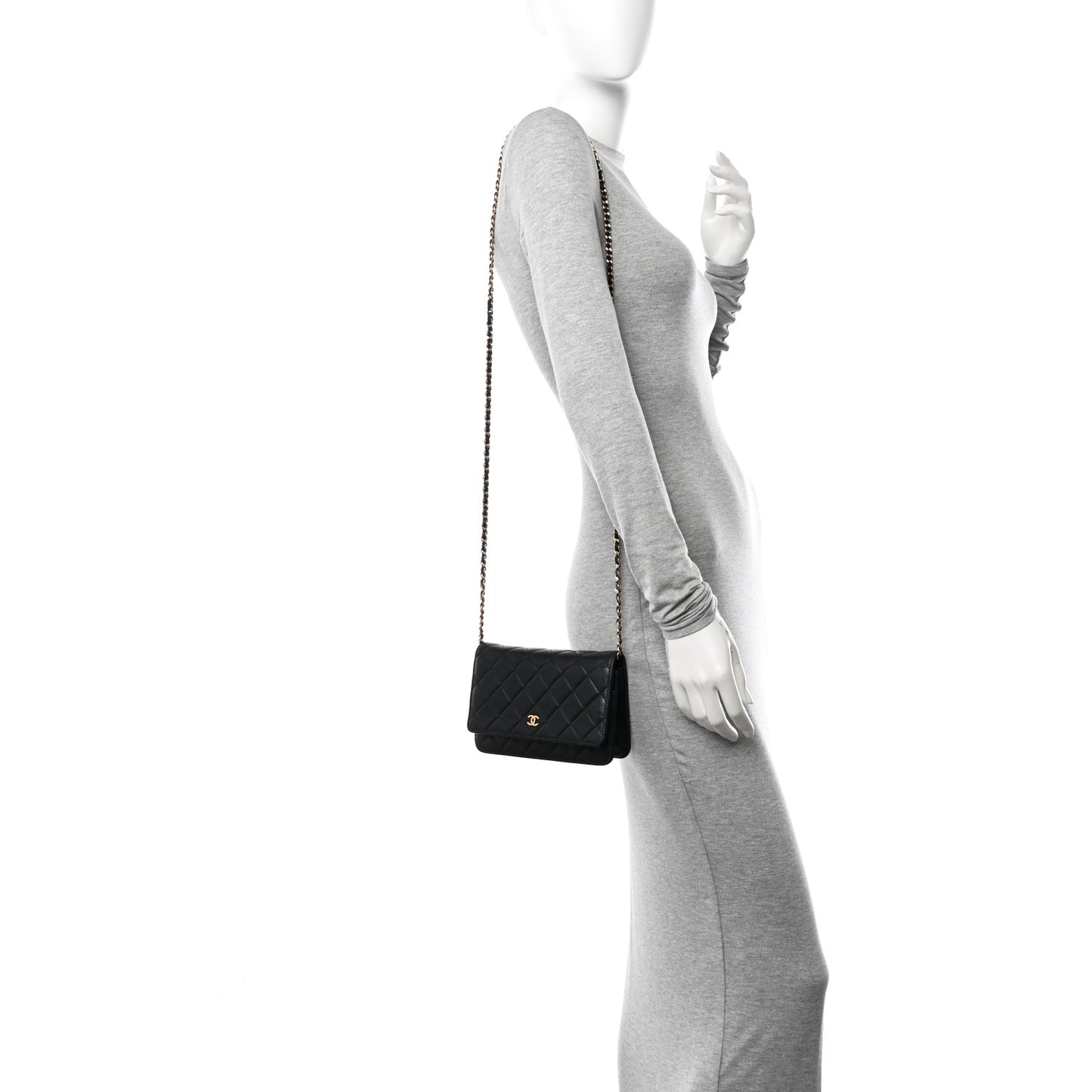 Lambskin Quilted Wallet On Chain WOC Black