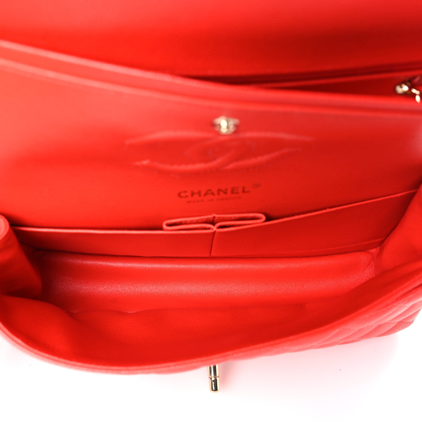 Caviar Quilted Medium Double Flap Red