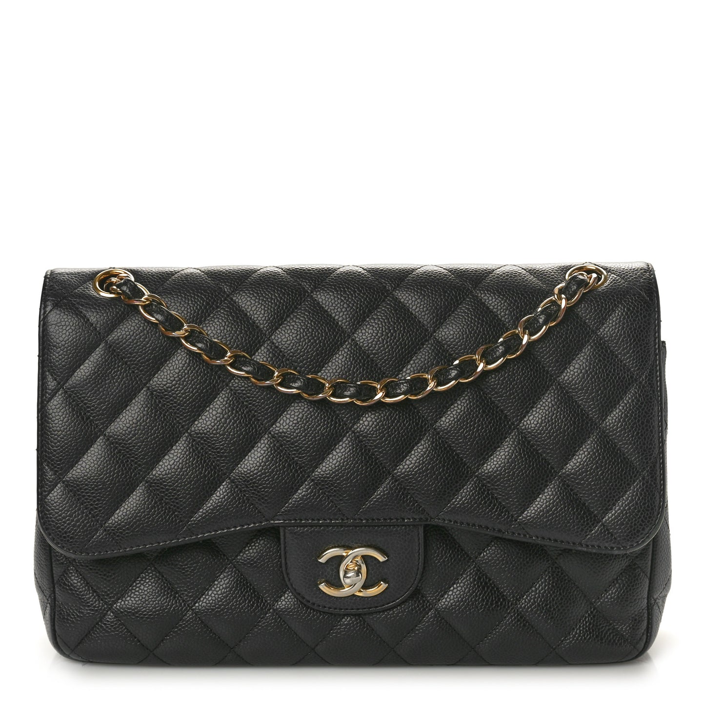 Caviar Quilted Jumbo Double Flap Black