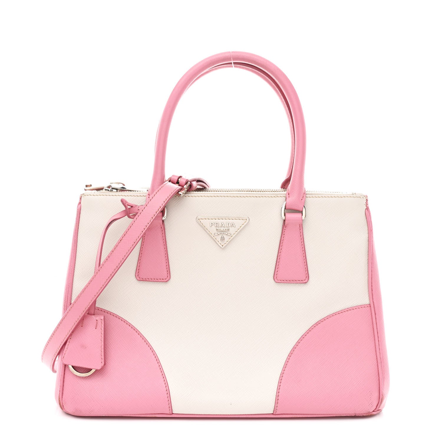 Prada Saffiano Lux Small Bi-Color Galleria Double Zip Tote White