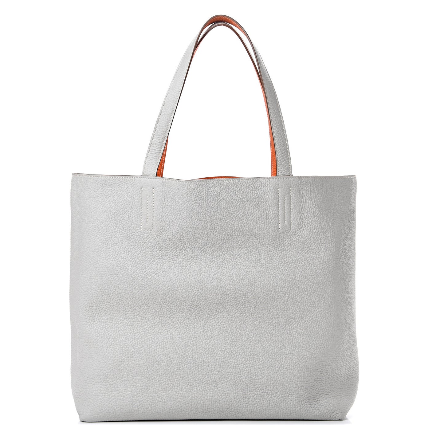 Taurillon Clemence Double Sens 36 Reversible Tote Gris Perle Orange