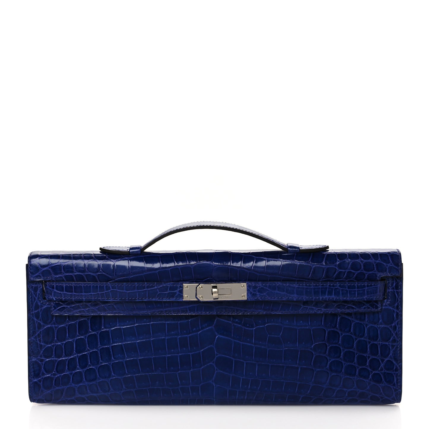 Shiny Niloticus Crocodile Kelly Cut Pochette Bleu Electrique