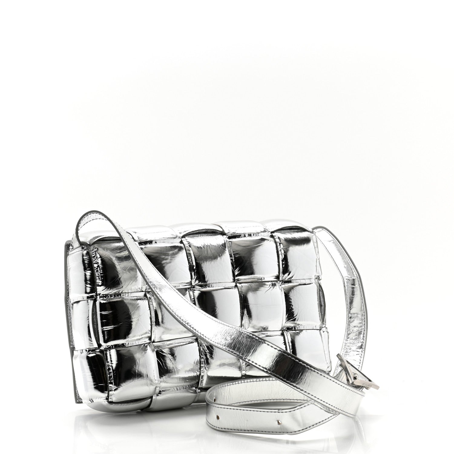 Bottega Veneta Metallic Lambskin Padded Cassette Crossbody Bag Silver 3 of 13