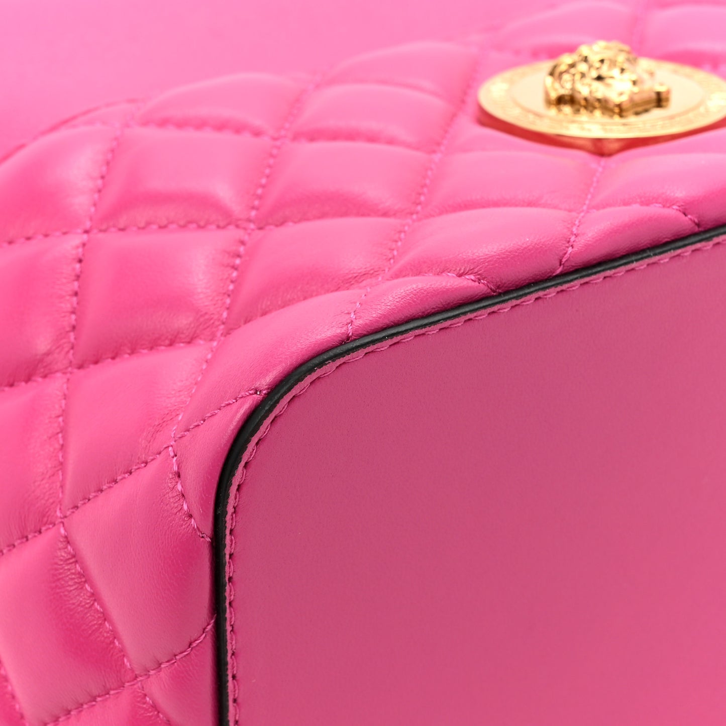 Nappa Quilted Medusa Top Handle Bucket Bag Fuchsia