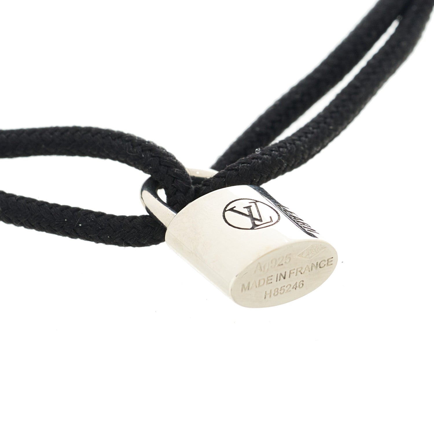 Louis Vuitton Sterling Silver Lacquer Lockit Adjustable Cord Bracelet Black 3 of 4