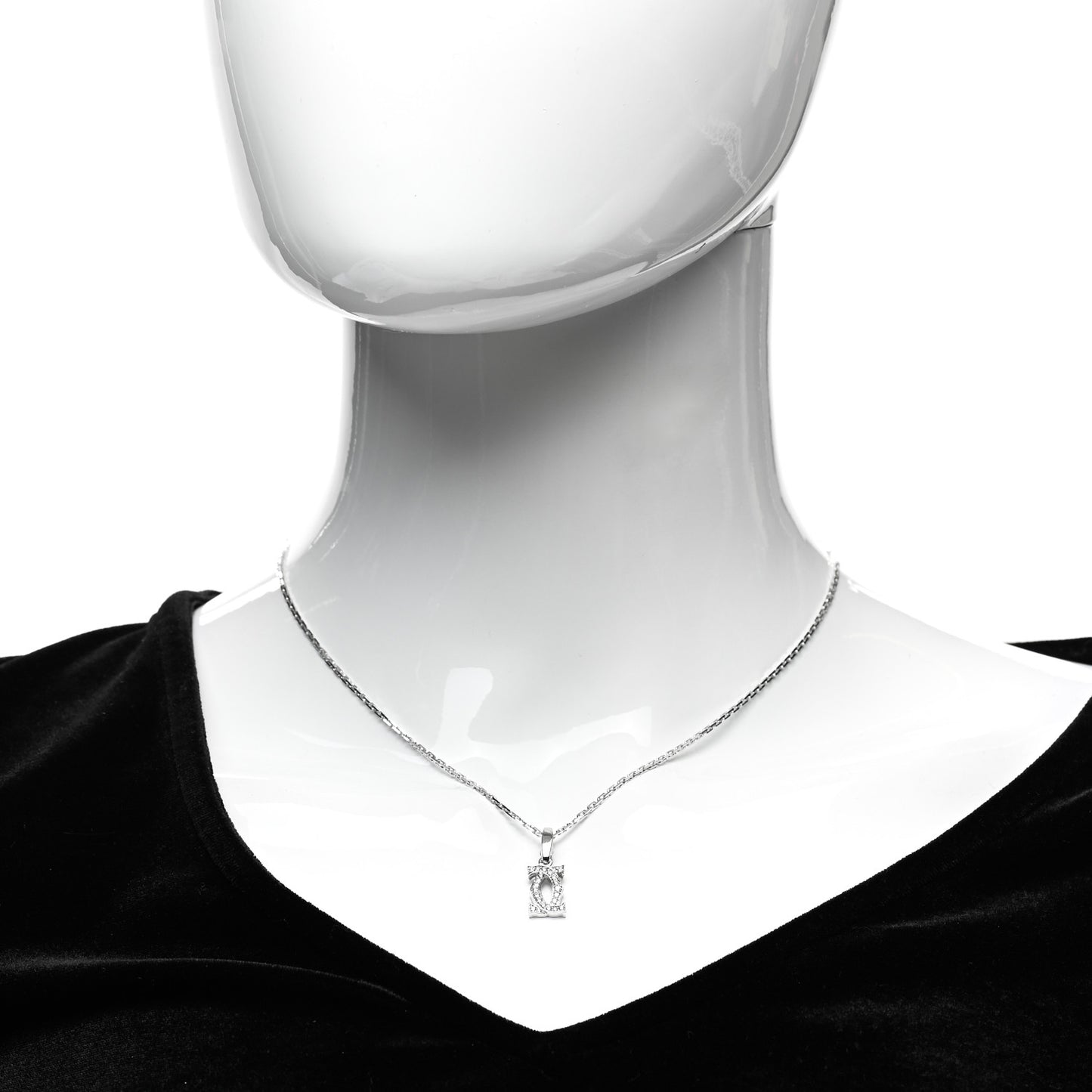 18K White Gold Diamond Double C Cartier Pendant Necklace