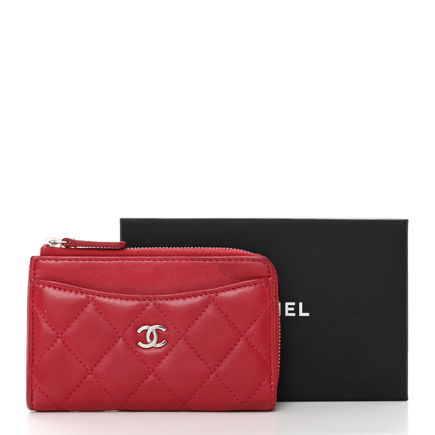Lambskin Quilted CC Zip Around Card Holder Red