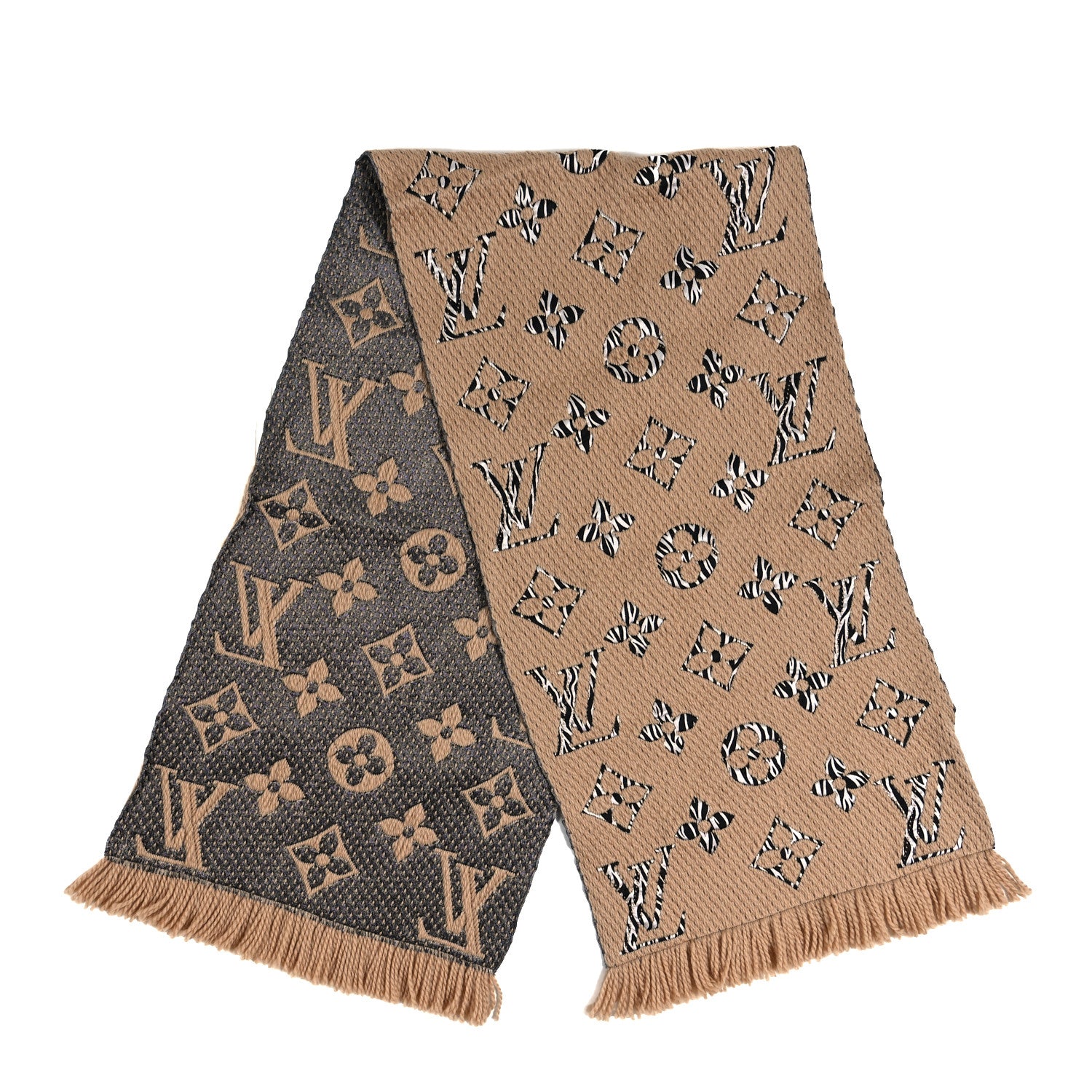 Louis Vuitton Wool Silk Monogram Giant Jungle Logomania Shine Scarf Beige 2 of 3
