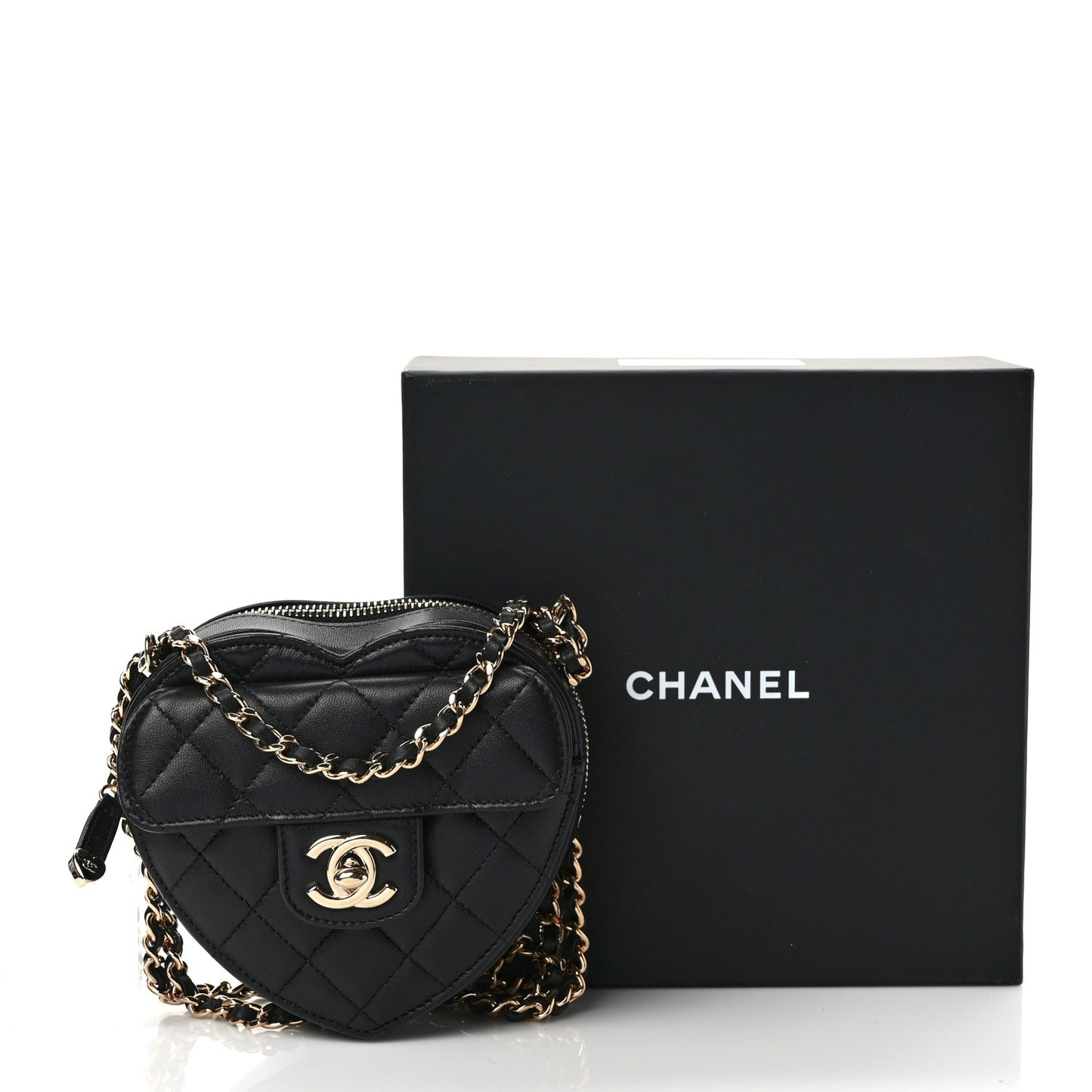 Lambskin Quilted CC In Love Heart Clutch With Chain Black