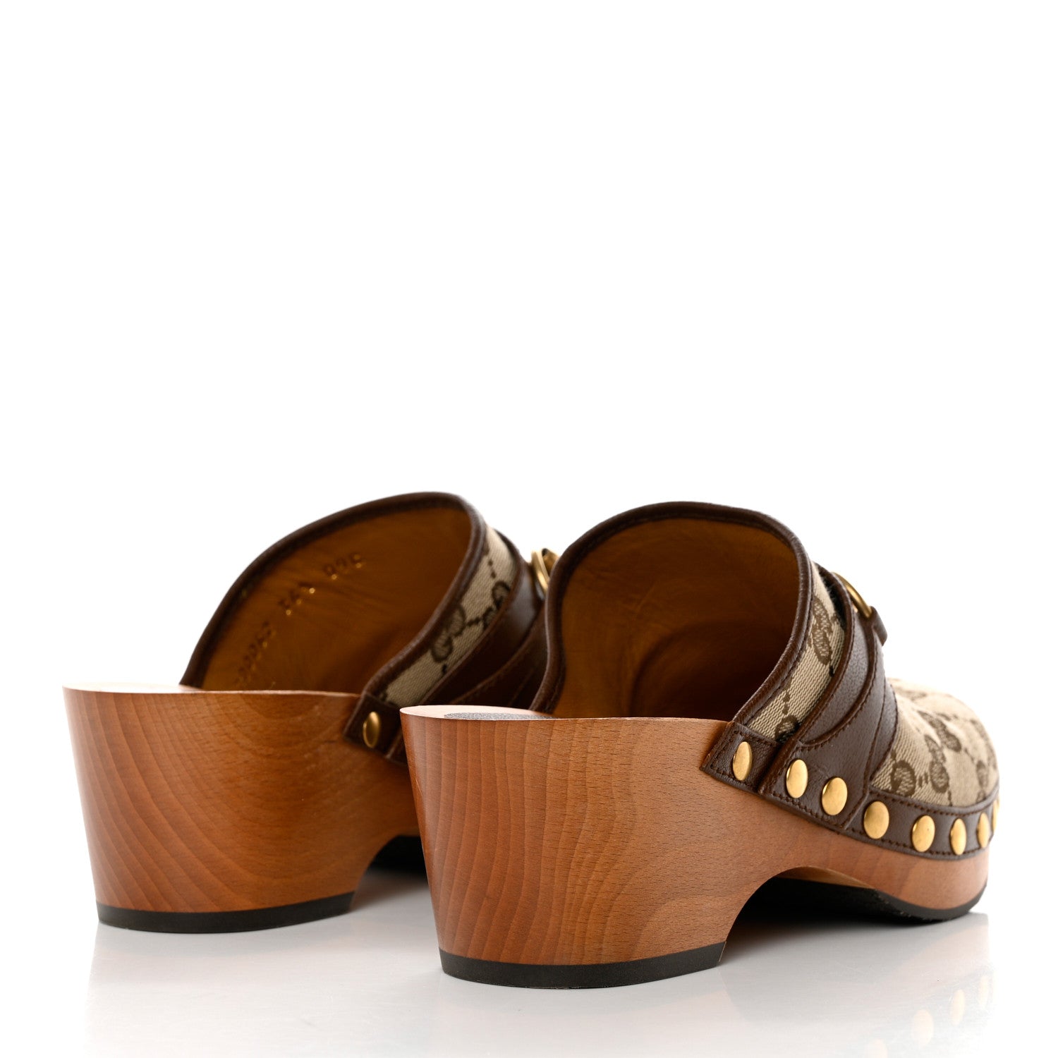 Gucci Monogram Goatskin Horsebit Clog Mules 36.5 Beige Ebony Brown Sugar 4 of 9