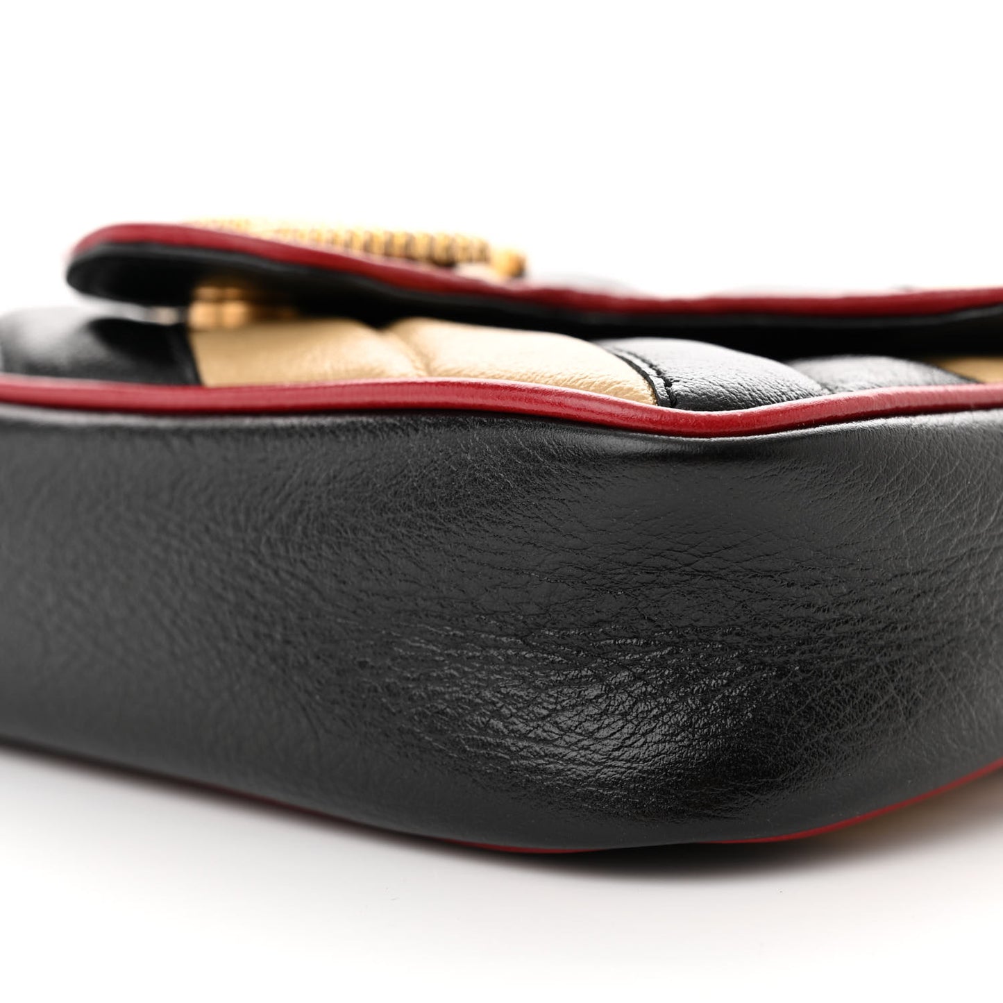 Vintage Effect Calfskin Matelasse Diagonal Striped Super Mini Torchon GG Marmont Shoulder Bag Black Beige