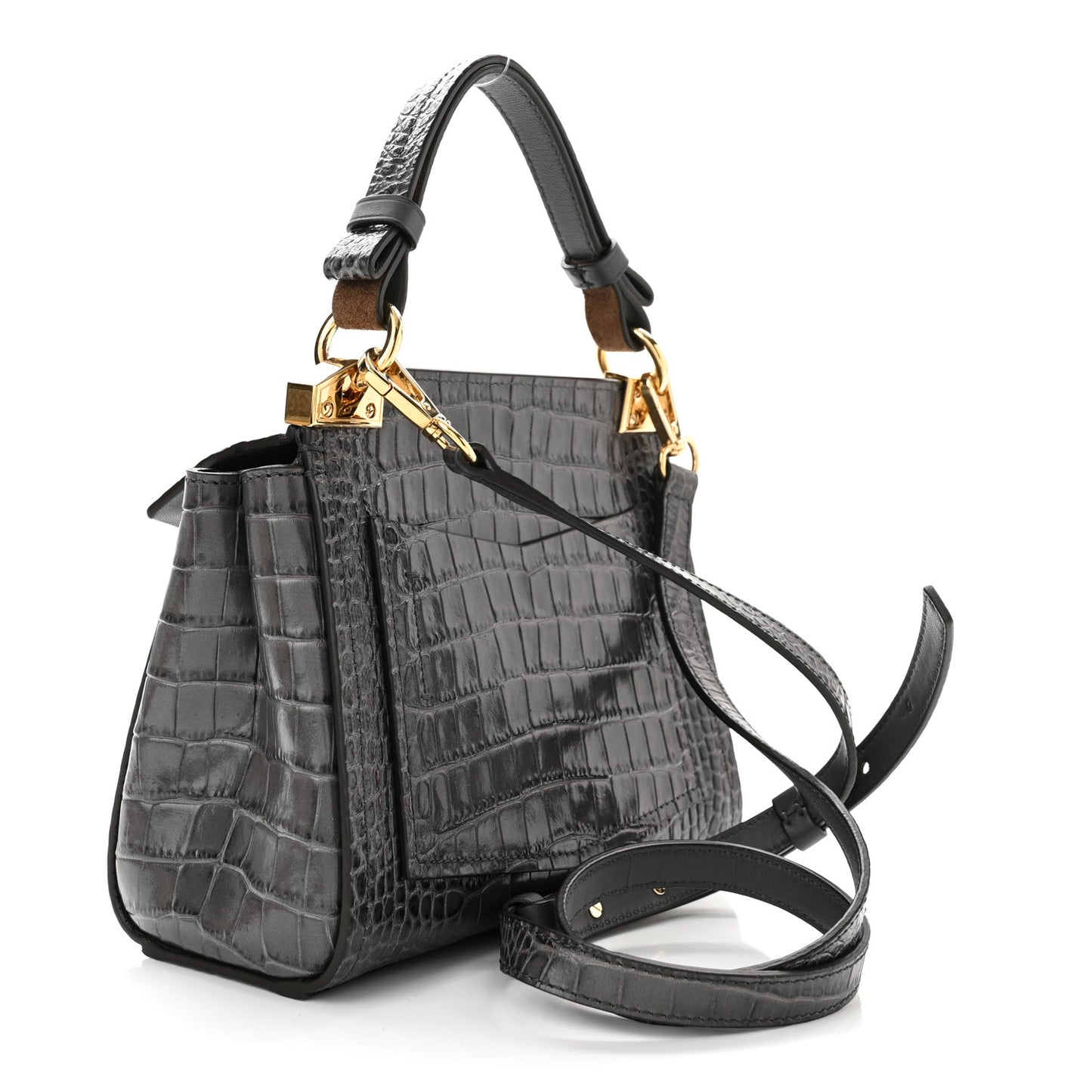 Calfskin Crocodile Embossed Mini Mystic Shoulder Bag Storm Grey