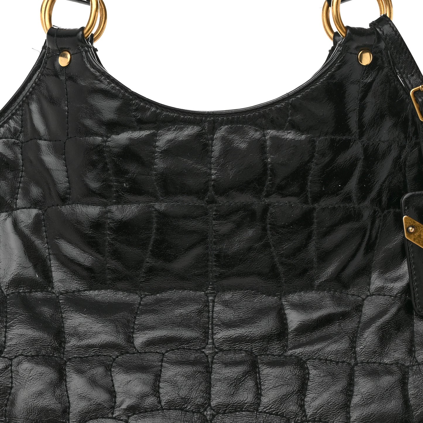 Patent Crocodile Embossed Tribute Tote Black