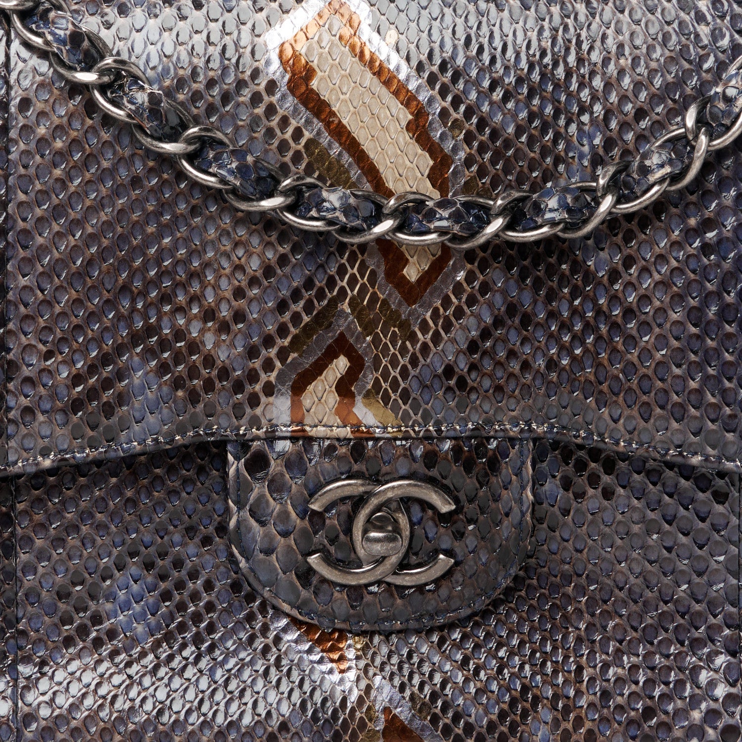 Chanel Metallic Snakeskin Jumbo Double Flap Blue 8 of 10