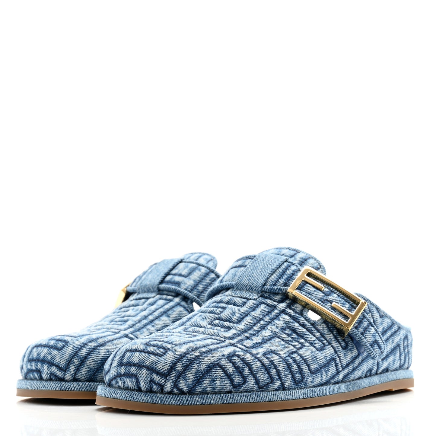 Denim Jacquard FF Womens Fendi Feel Buckled Mules 36.5 Blue