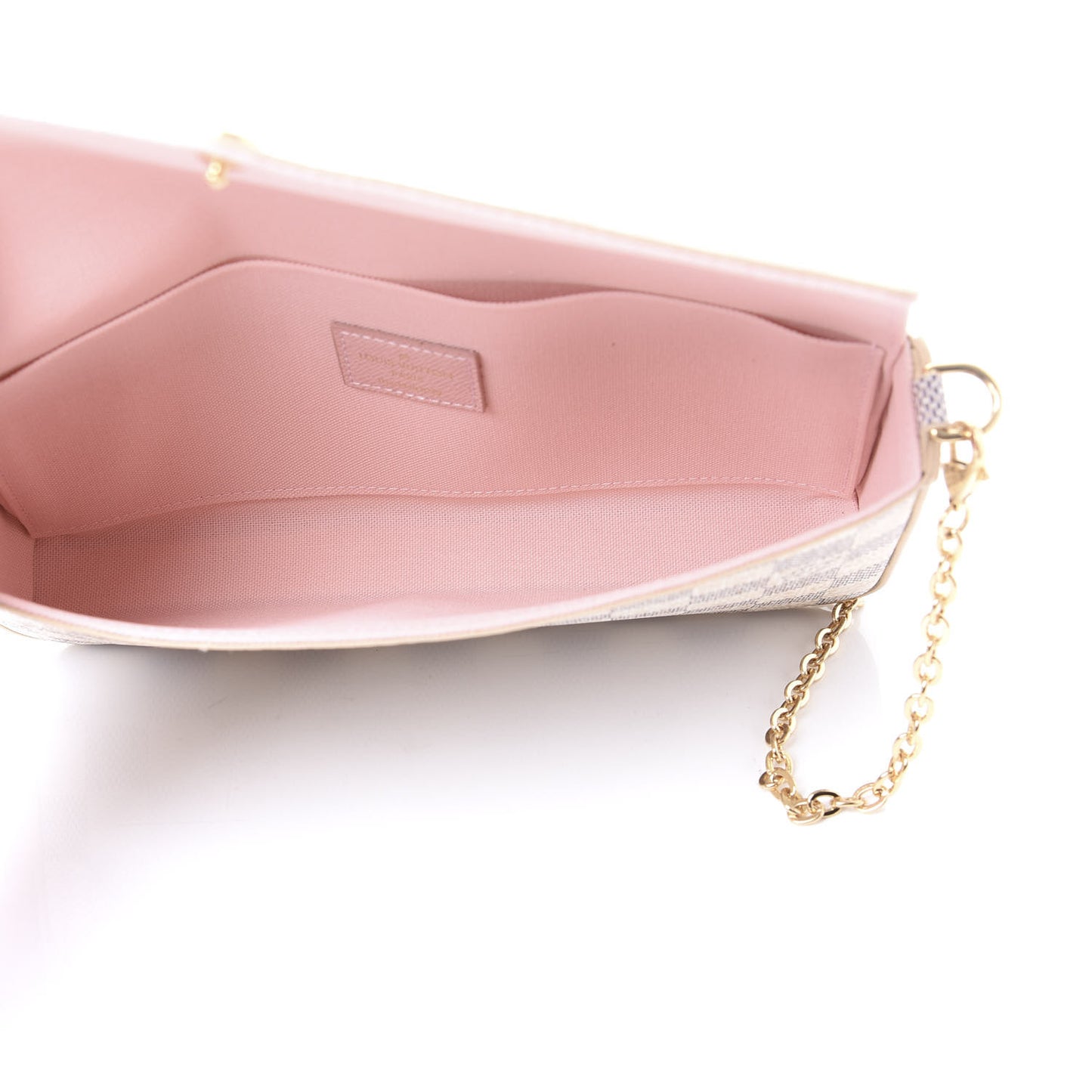 Damier Azur Pochette Felicie Chain Wallet Rose Ballerine