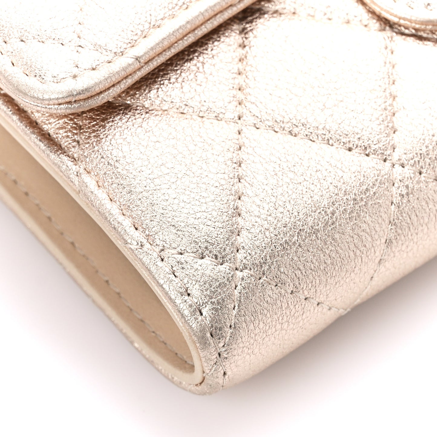 Metallic Lambskin Quilted Medium Flap Wallet Gold