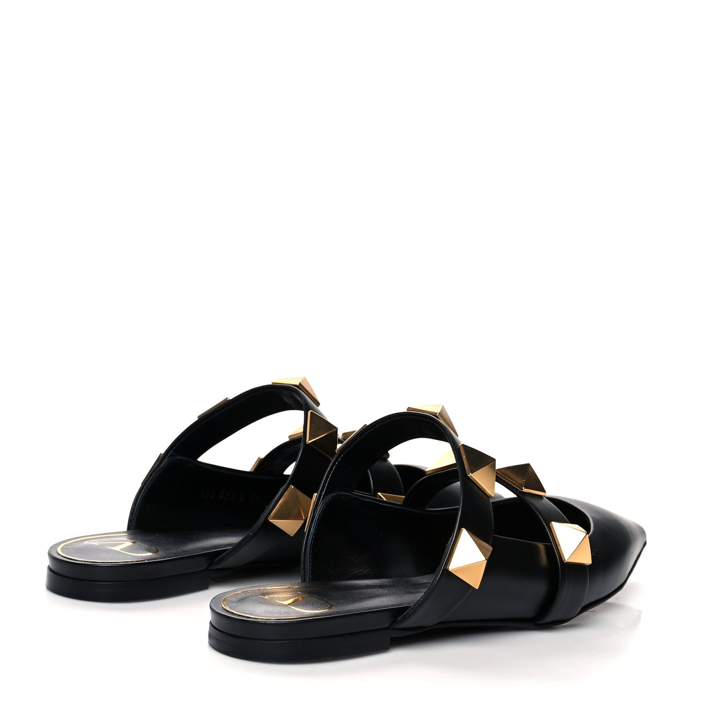 Calfskin Roman Stud Flat Mules 39 Black