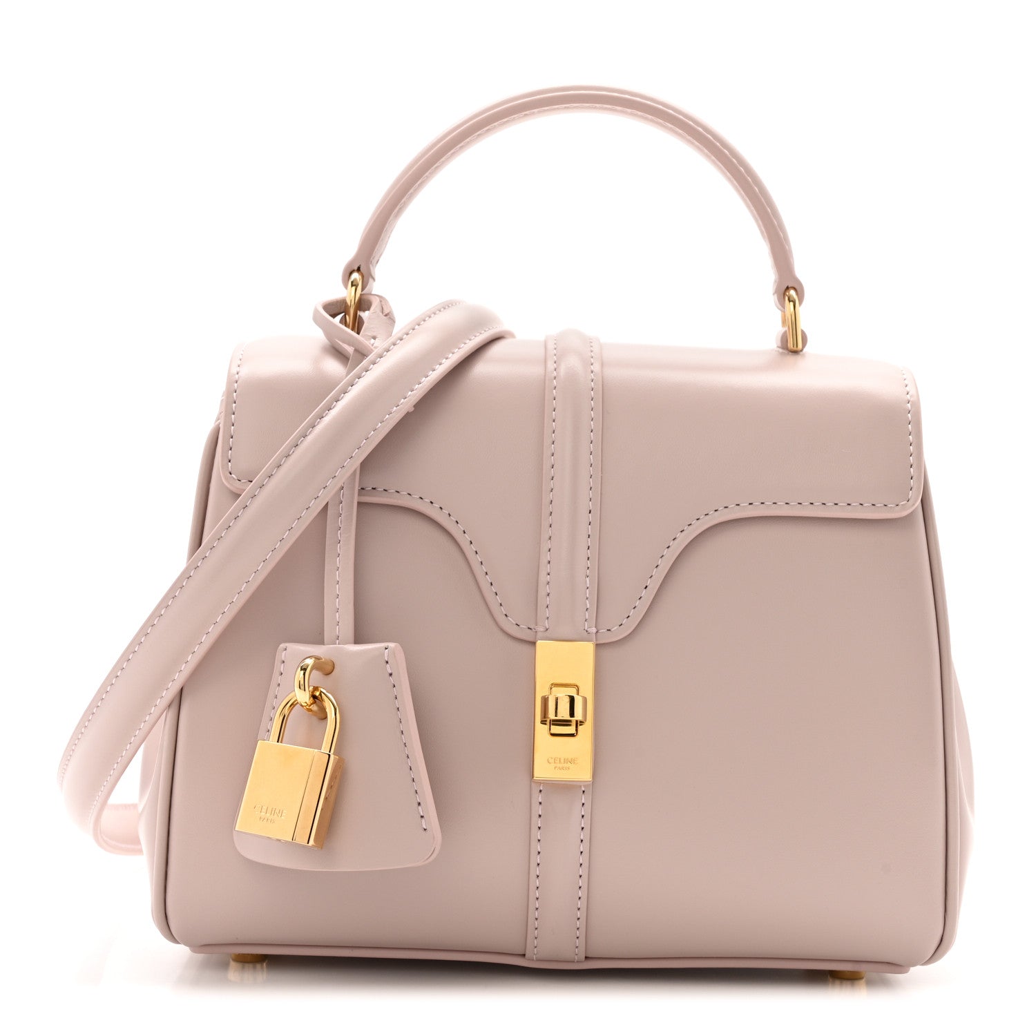 Celine Satinated Calfskin Mini 16 Top Handle Bag Bleached Pink