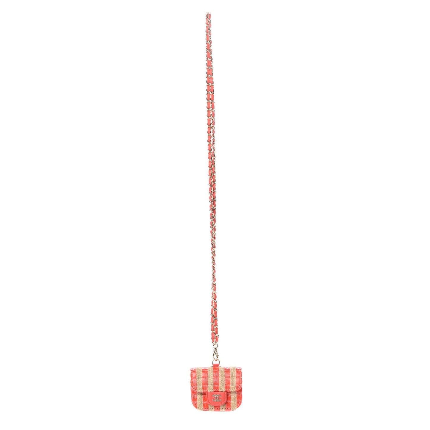 Raffia Jute Airpods Pro Case With Chain Red Beige