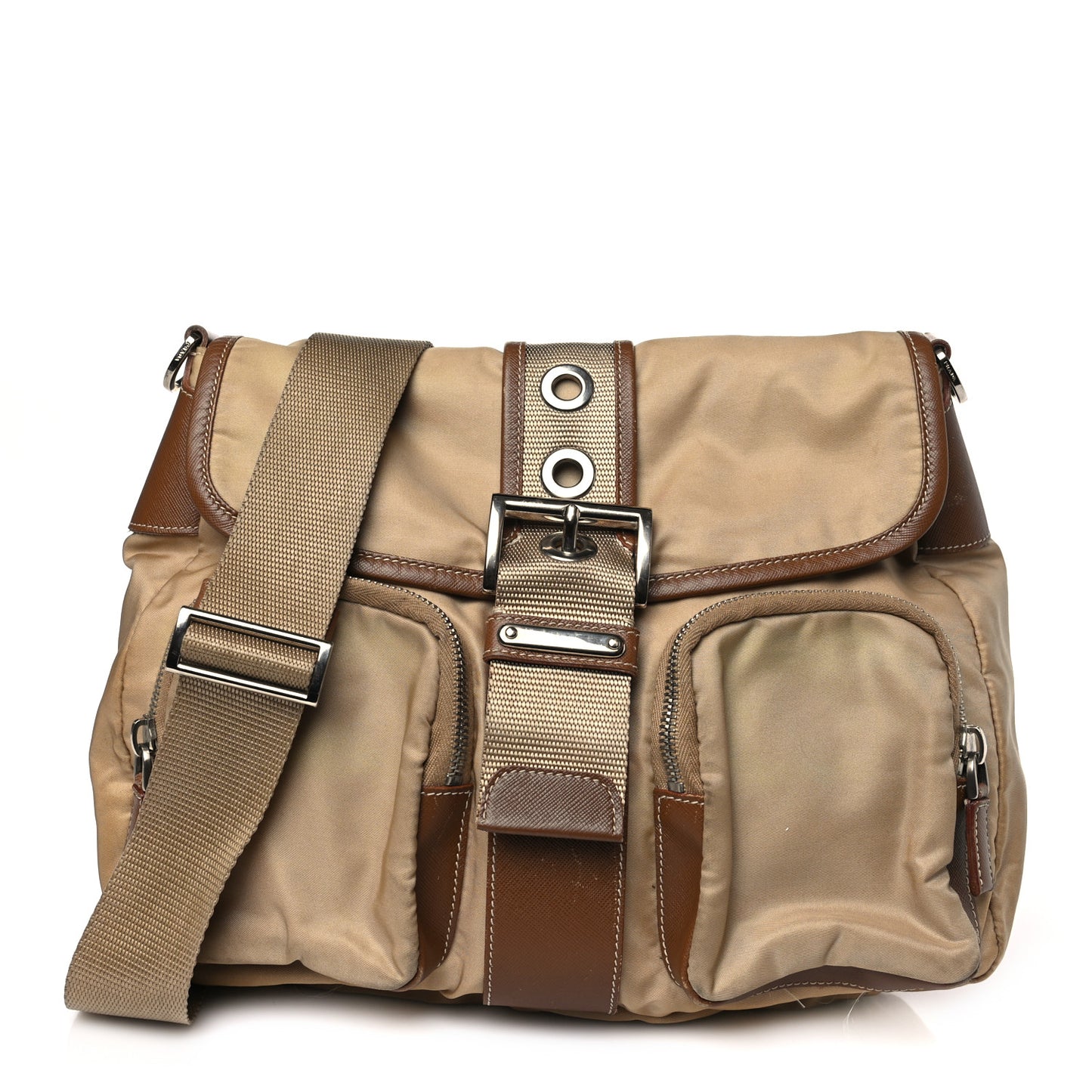Tessuto Nylon Messenger Bag Beige
