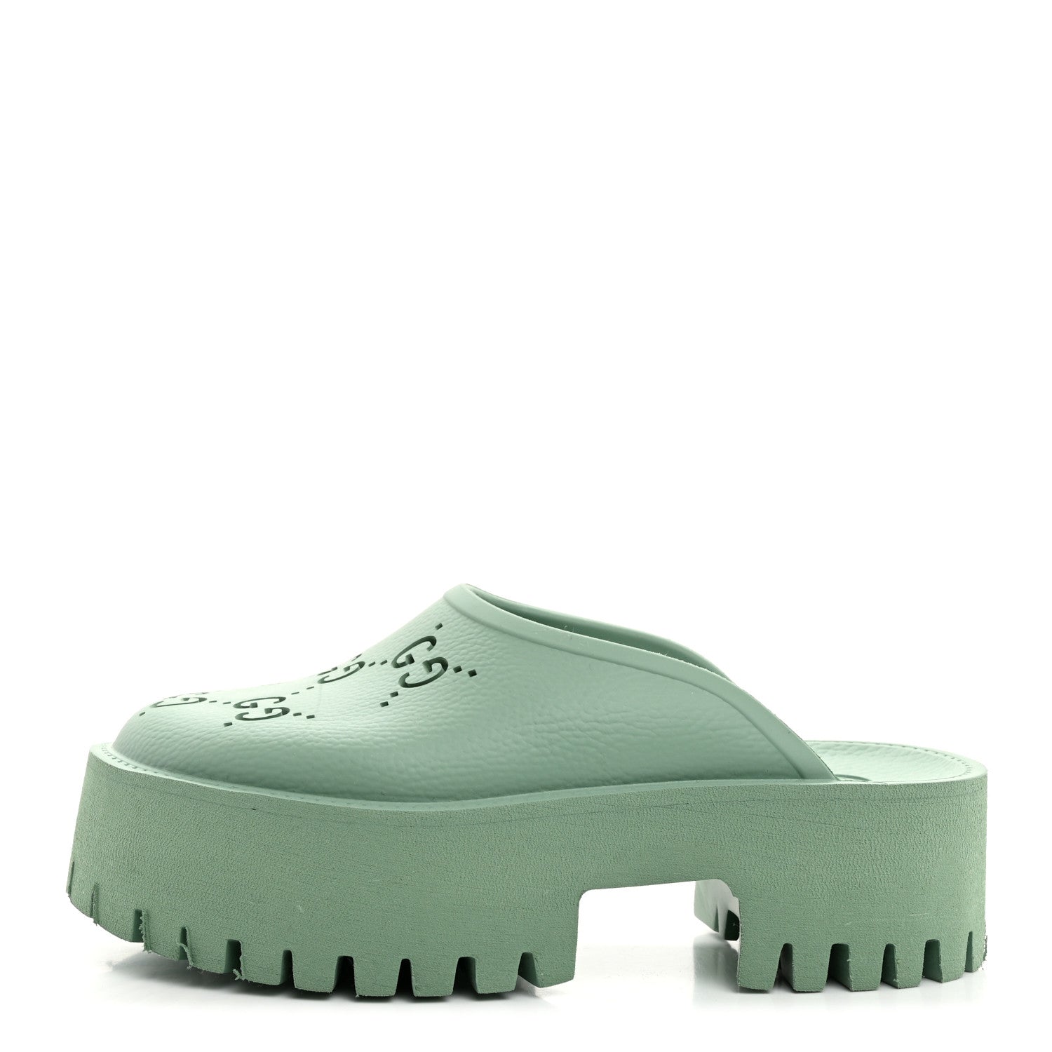 Gucci Rubber GG Monogram Perforated Elea Platform 55mm Lug Sole Sandals 36 Pacific Green 1 of 8