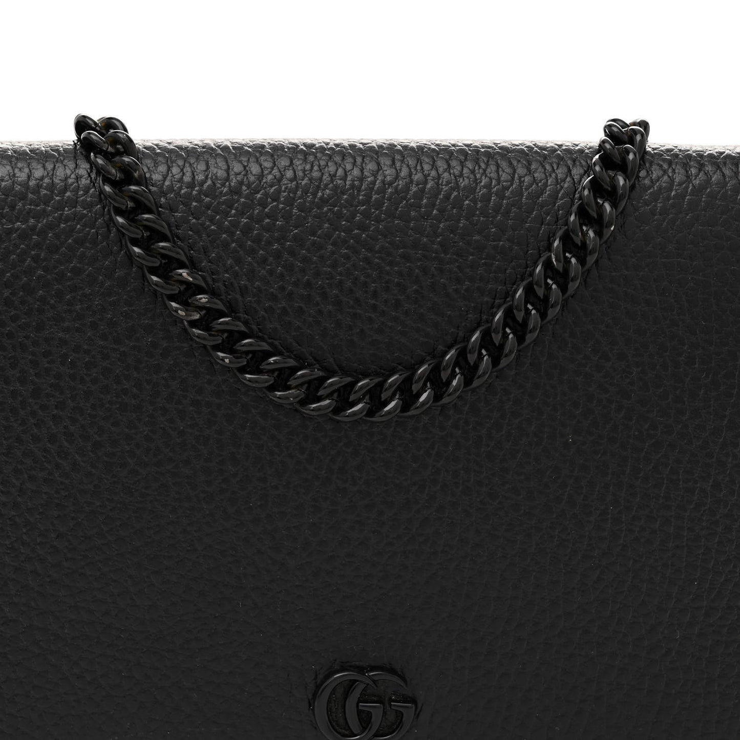 Dollar Calfskin Enamel Monochrome Mini GG Marmont Chain Wallet Black