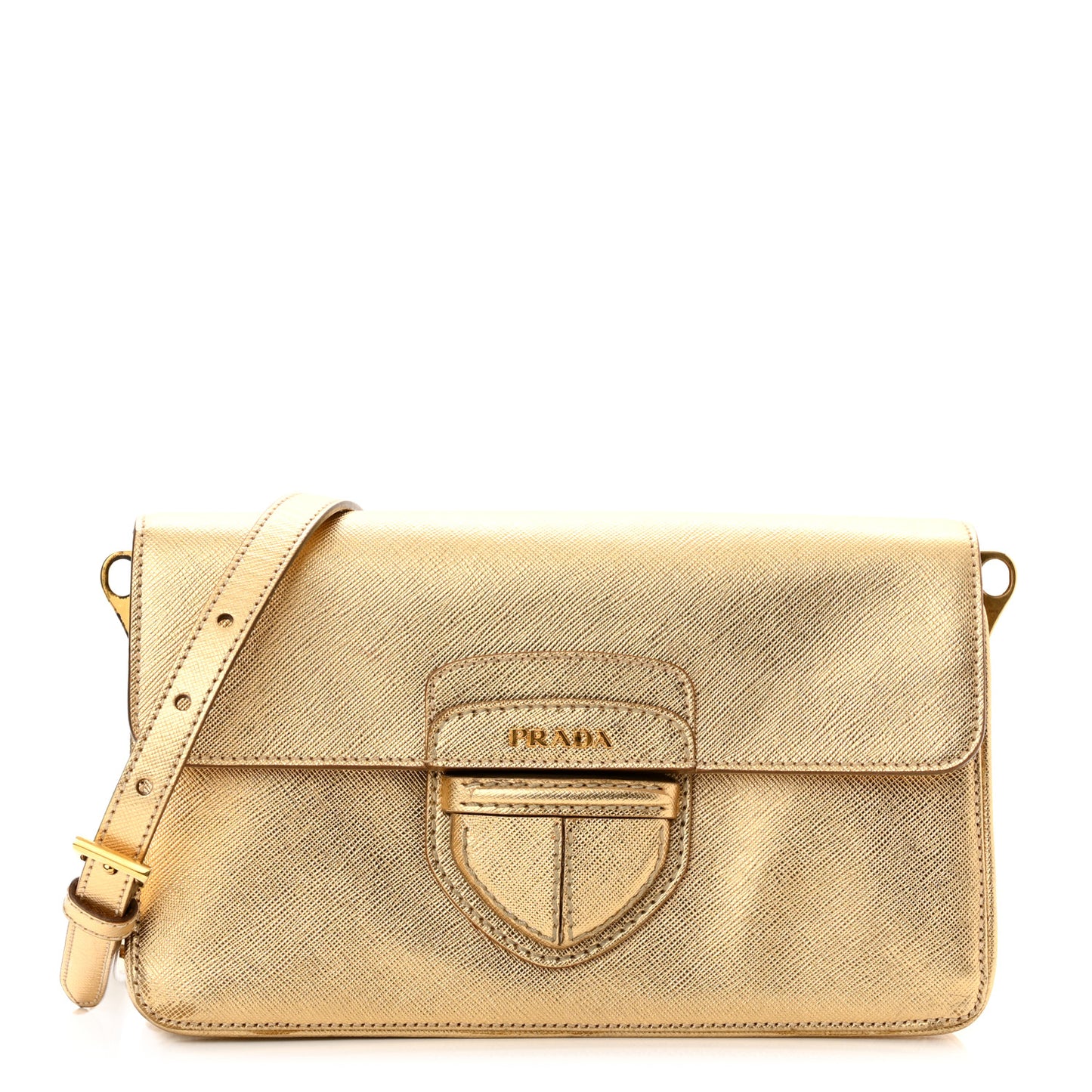Metallic Saffiano Pushlock Flap Crossbody Bag Gold