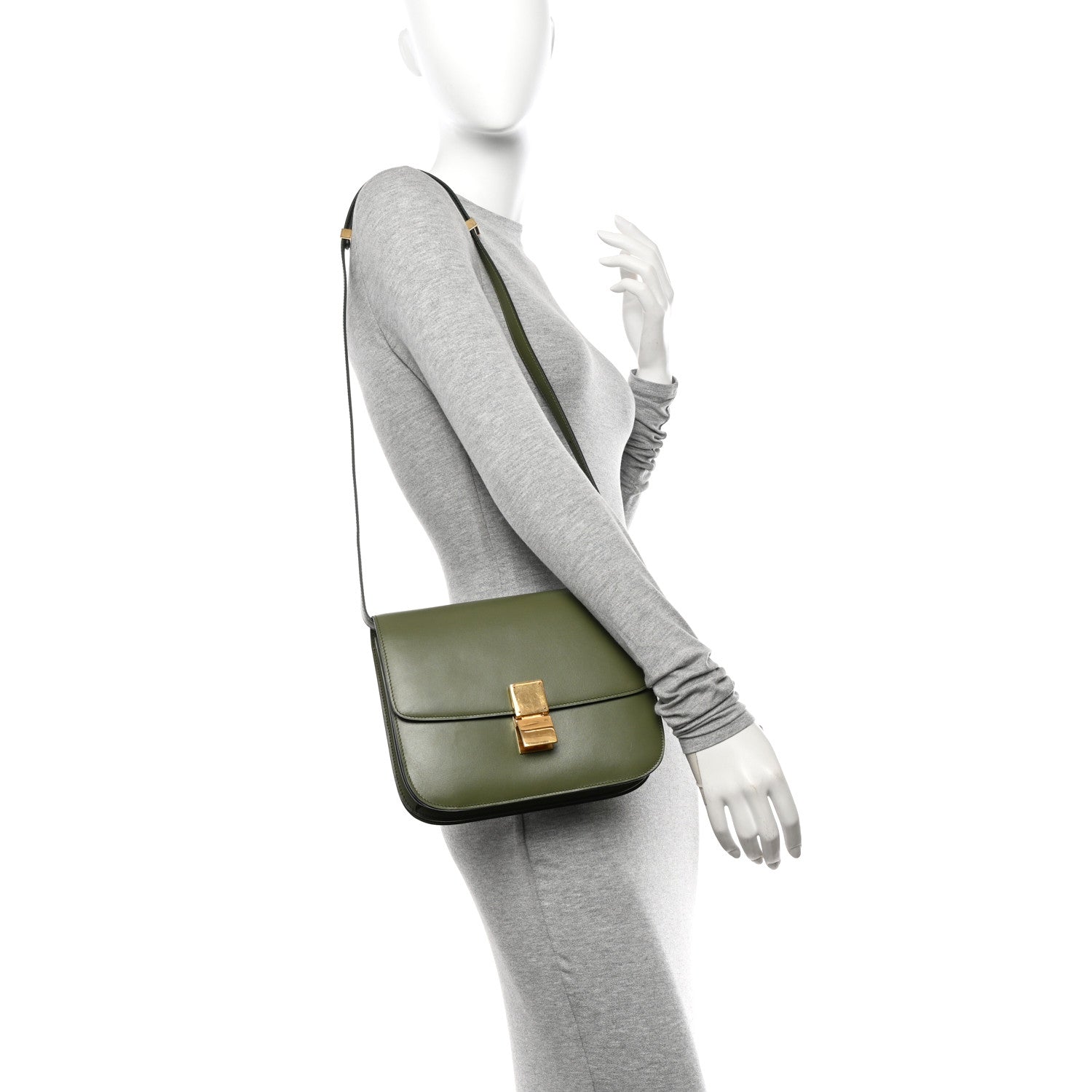 Celine Box Calfskin Classic Box Medium Flap Bag Army Green 2 of 10