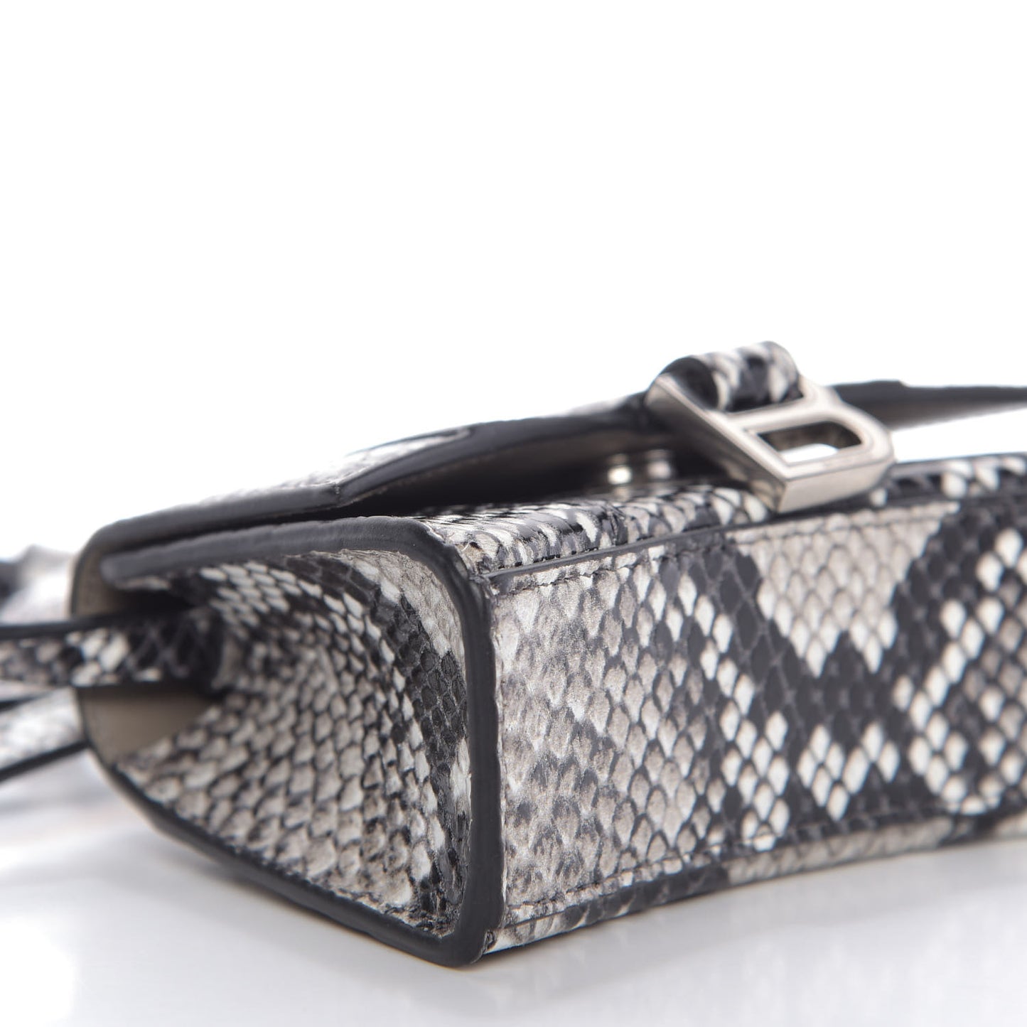 Shiny Calfskin Python Effect Hourglass Top Handle Bag Mini Black White