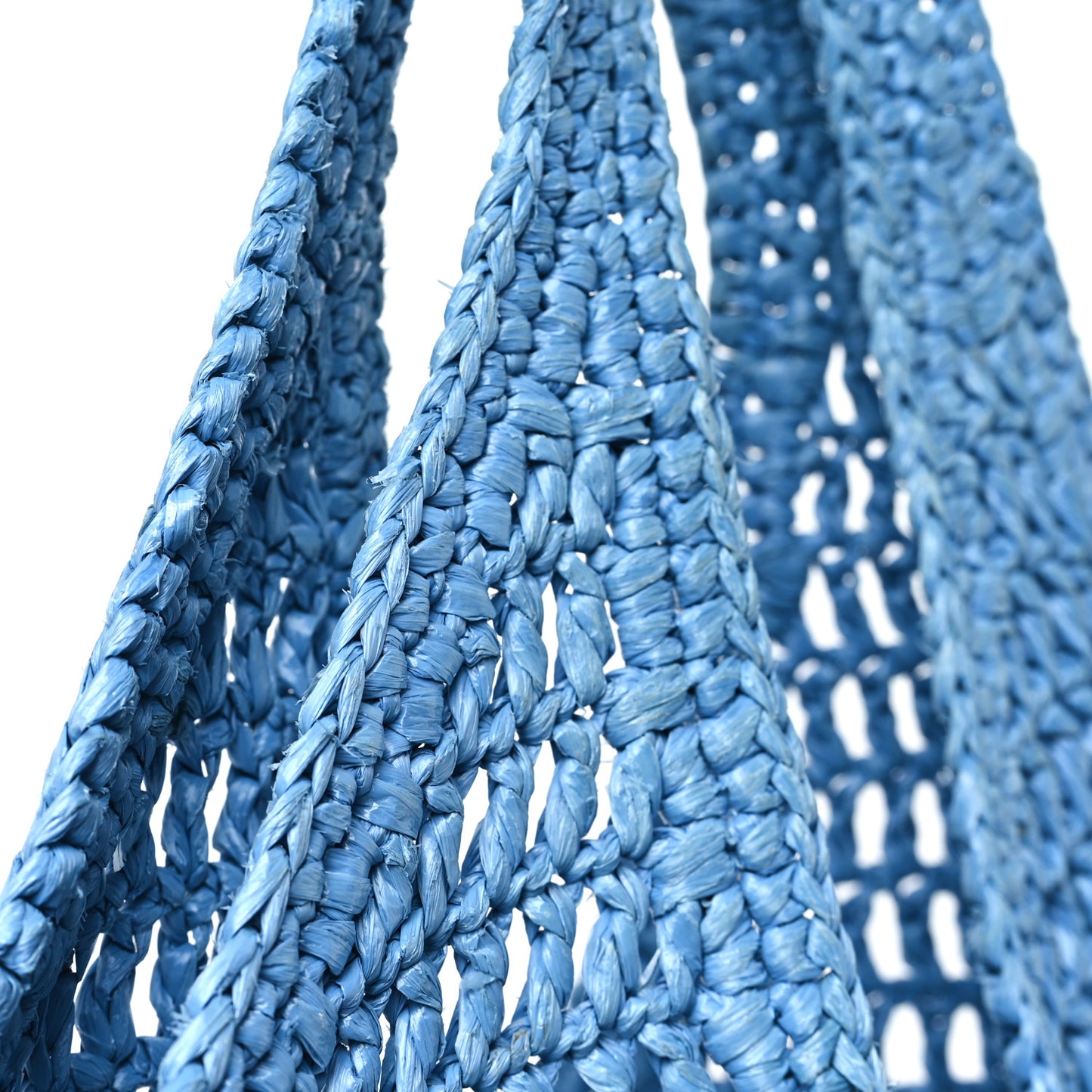 Yarn Raffia Effect Crochet Logo Embroidered Shopping Tote Bag Celeste