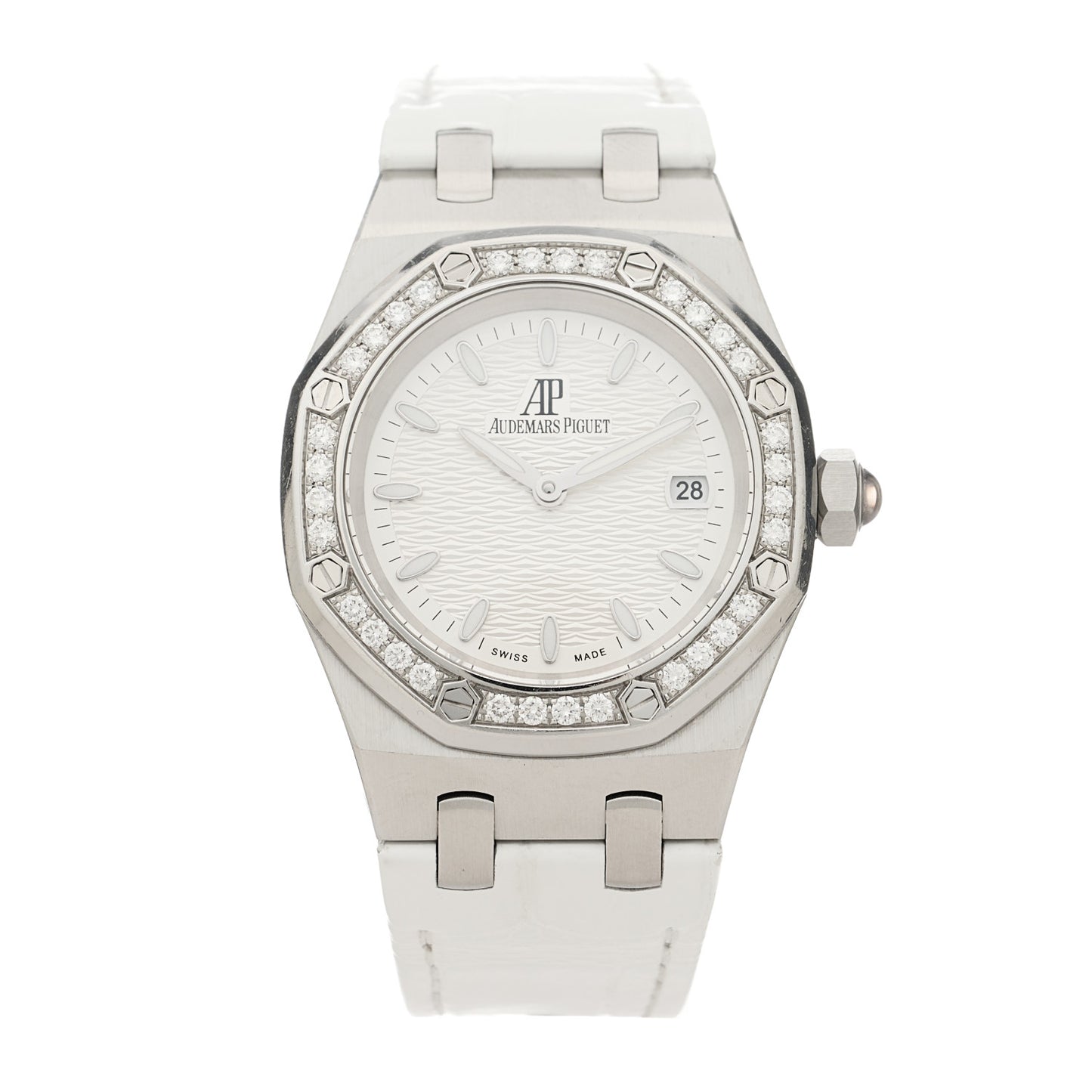 Stainless Steel Alligator Diamond 33mm Royal Oak Quartz Watch White 67601ST.ZZ.D012CR.01